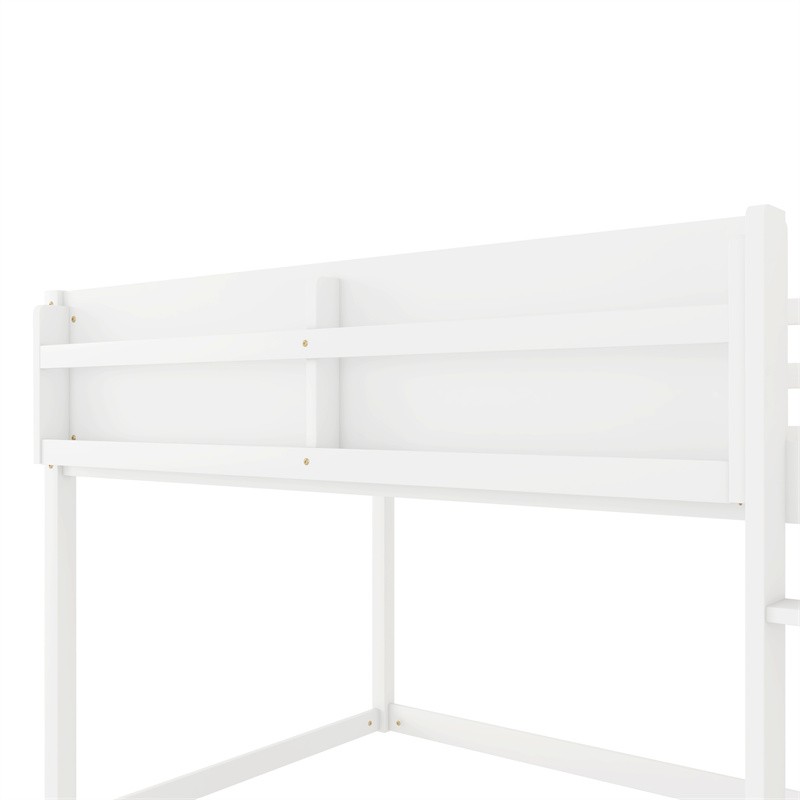 Solid Wood Low Twin Size Bunk Bed Floor Bunk Bed with Ladder for Kids Juniors