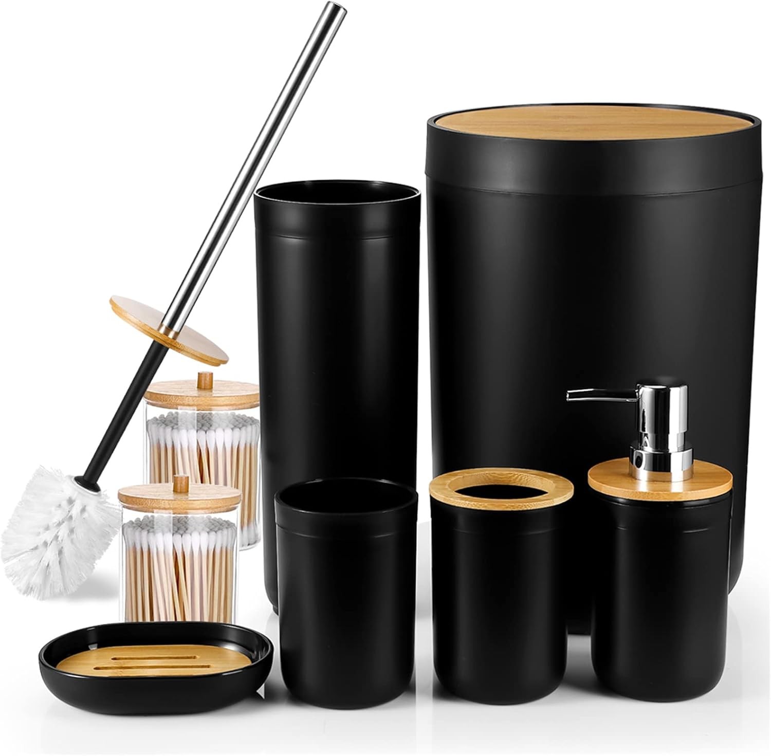 8Pcs Bathroom Accessories Set Bin Soap Dispenser Toothbrush Tumbler Toilet Brush