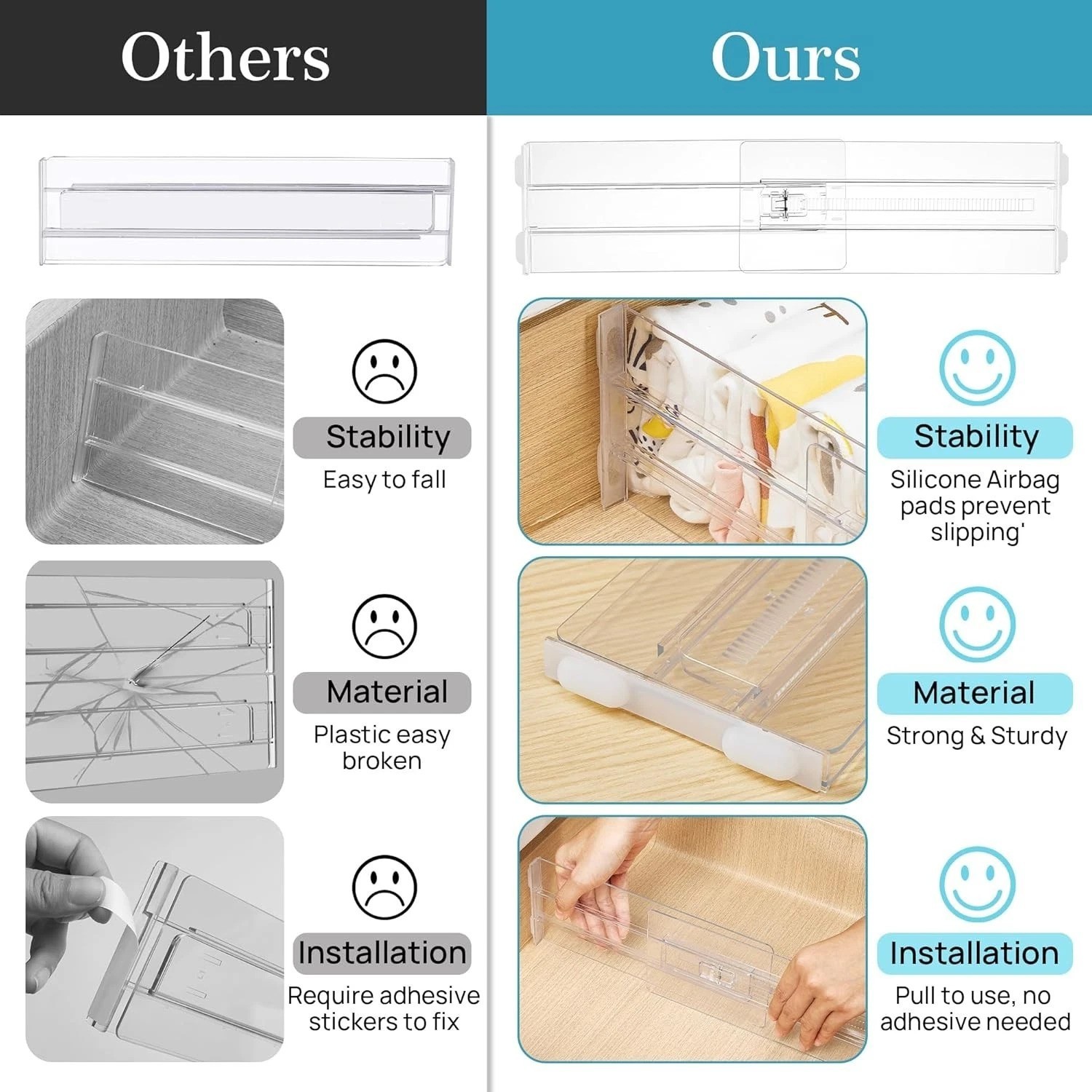 4 Pack Adjustable Drawer Dividers for Customizable Storage – 10.2″ to 16.5″