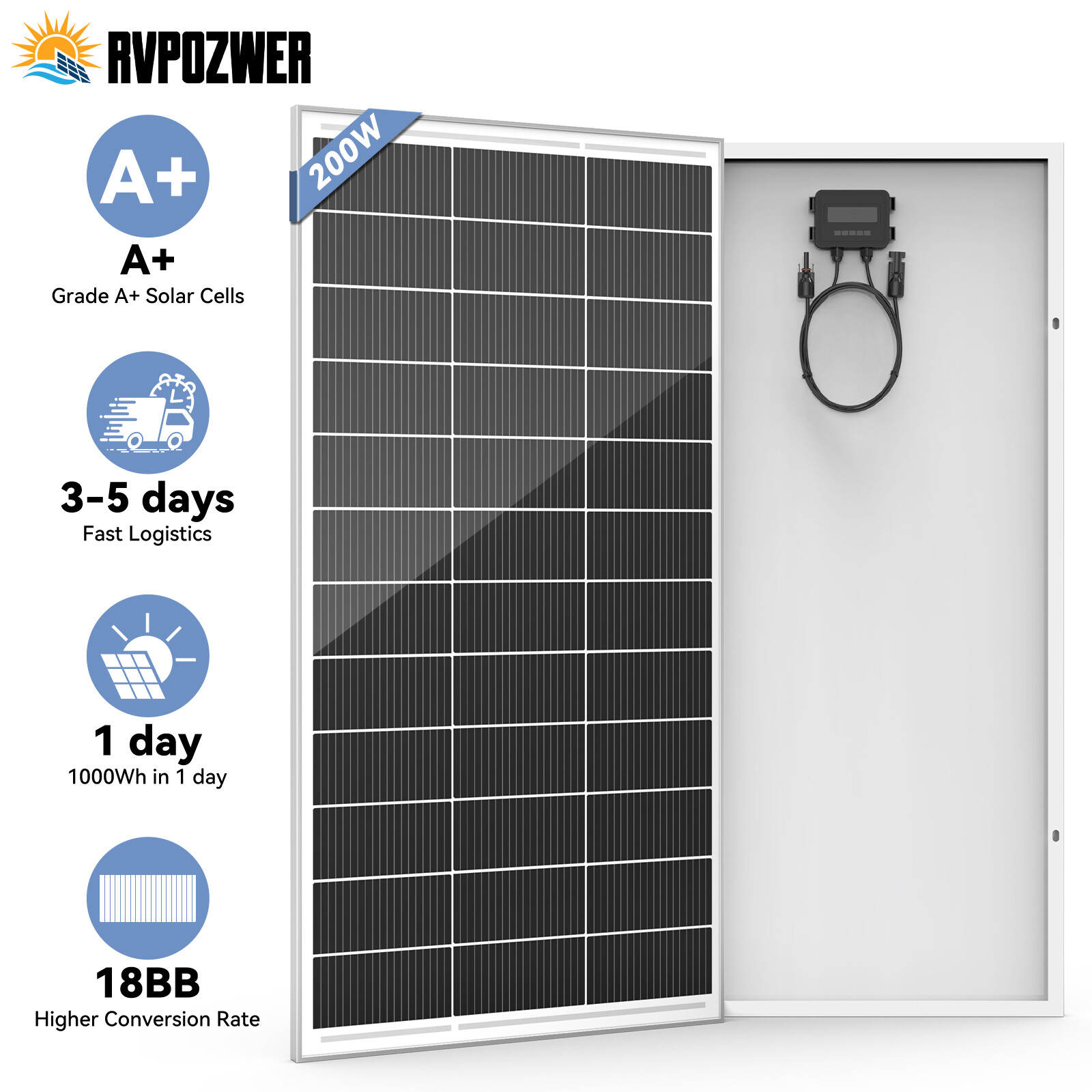 18BB 200W 400W 1000W 12V Solar Panel Mono Battery Charge RV PV Home Off-Grid US