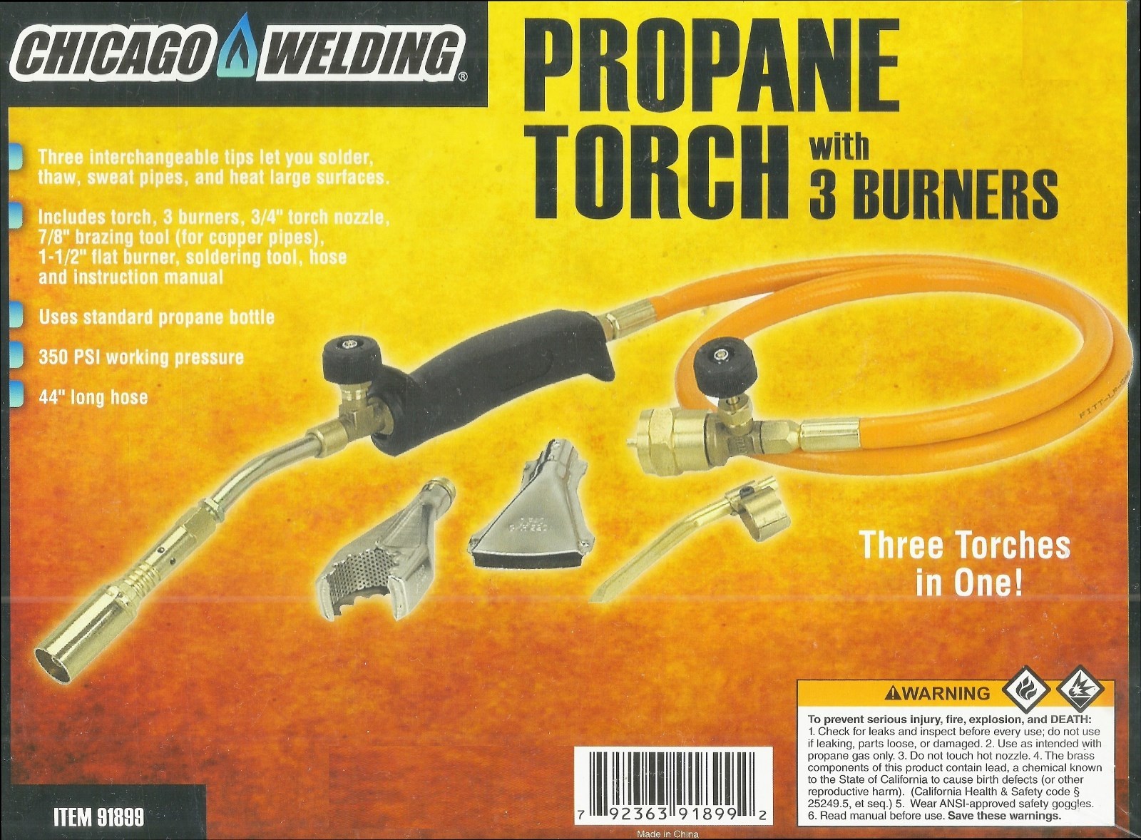 aDjUsTAbLE Propane BLOW TORCH KIT 44″ extension Hose 3 burners brazing soldering
