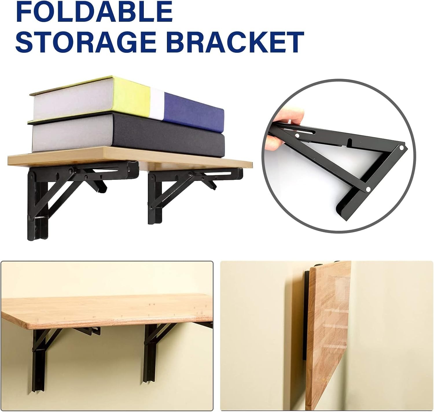 Versatile 20″ Folding Shelf Brackets – Black Metal, 70kg Capacity