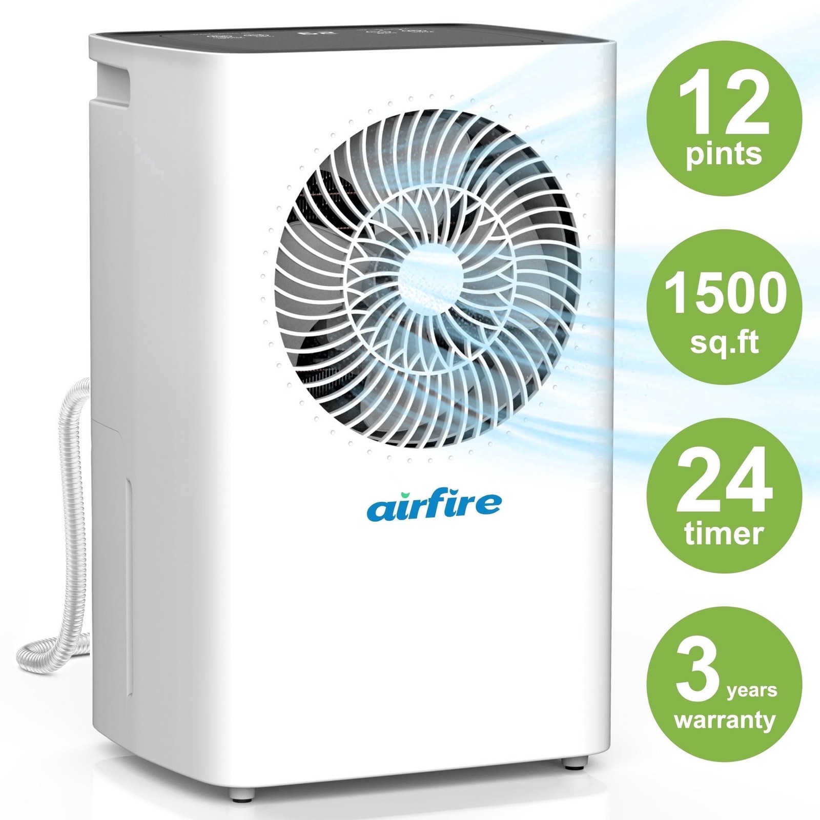 AIRFIRE PD8-02AE 12 Pint Dehumidifier, 1500 Sq.Ft Coverage, 0.59 Gal Water Tank
