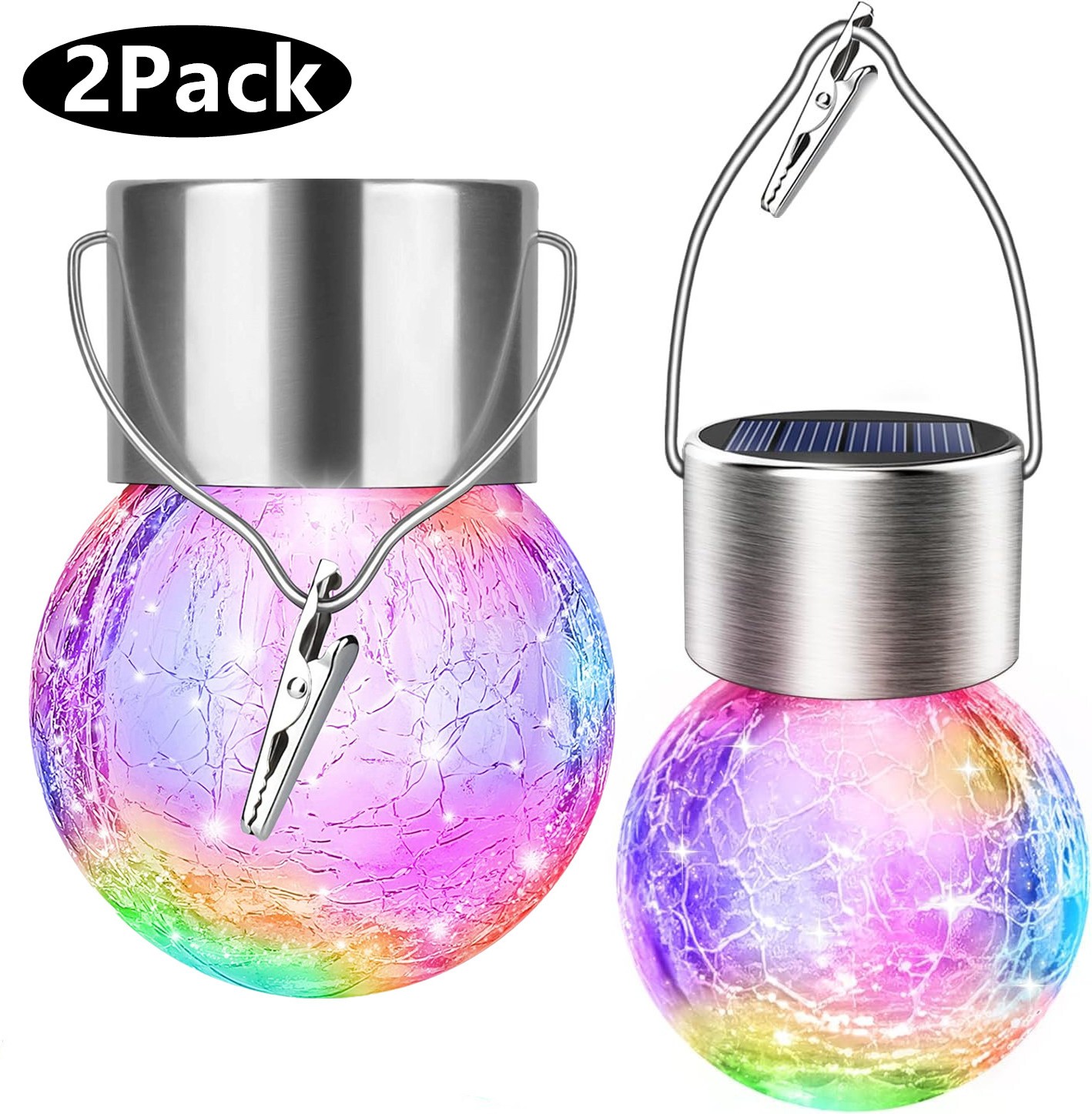 Hanging Solar Powered LED Light with 8 Color Auto-Changing,Cracked Glass Lights