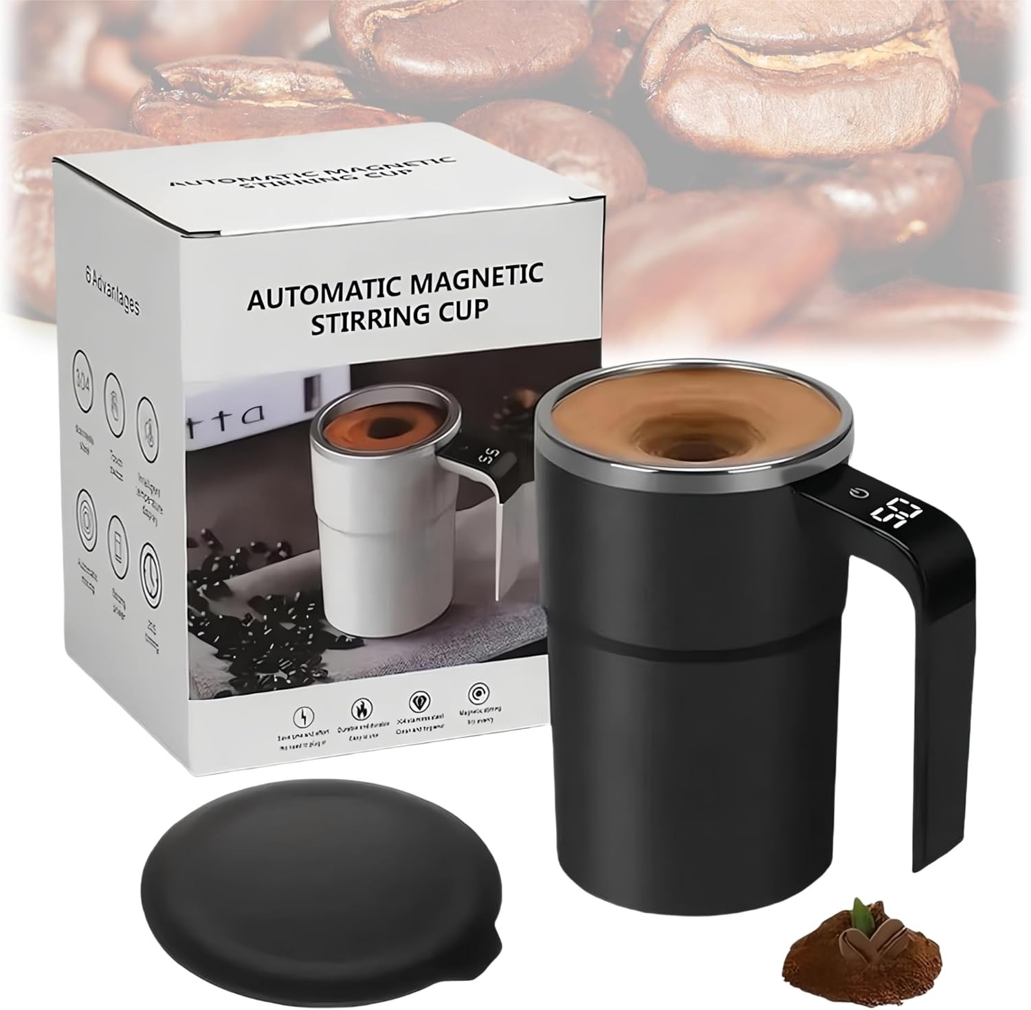 13oz Electric Self stirring coffee mug|Magnetic rotary stirring for milk tea