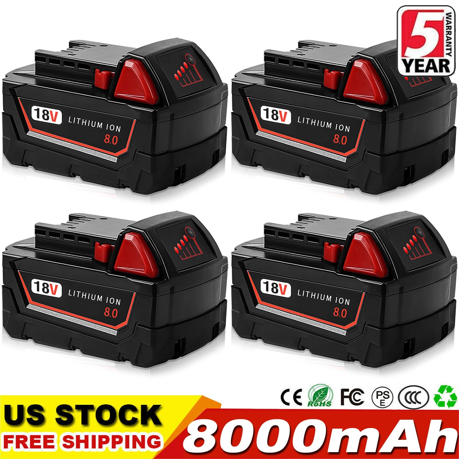 4 PACK For Milwaukee for M18 8.0Ah Lithium Extended Capacity Battery 48-11-1860