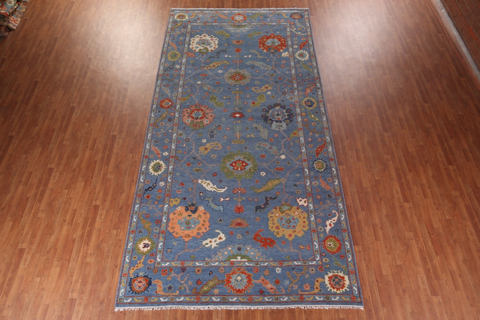 All-Over Pattern Blue Floral Oushak Oriental Rug 8×16 Handmade Wool Carpet