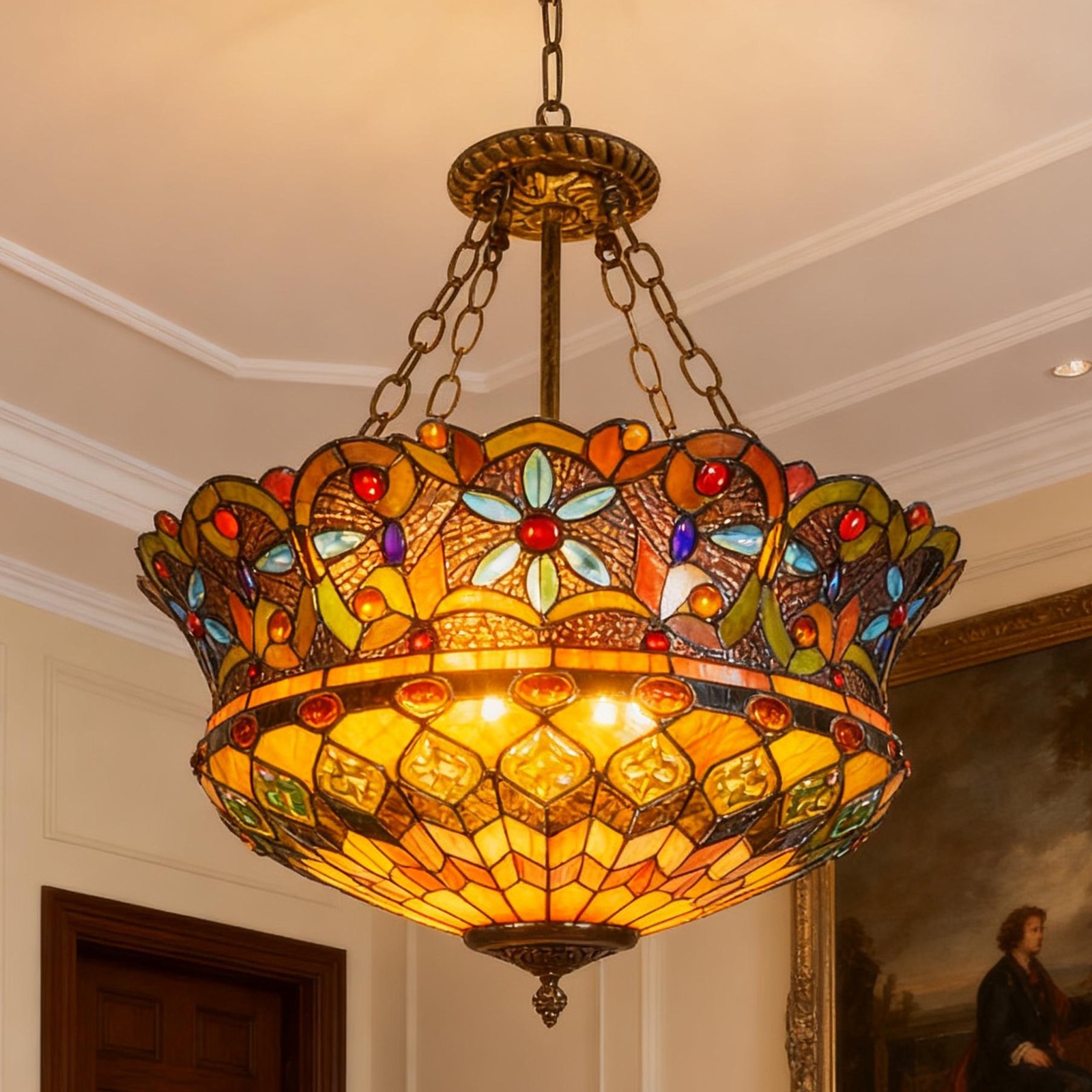 18 In Color Pendant Light With Light Source, Tiffany Yurt Reverse Pendant Light