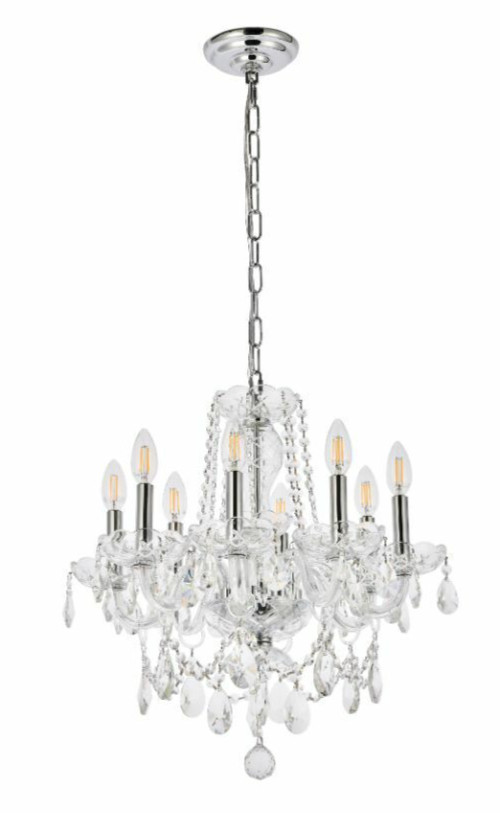 Chrome and Crystal Chandelier Pendant Bathroom Dining Room 8 Light Fixture 20 in