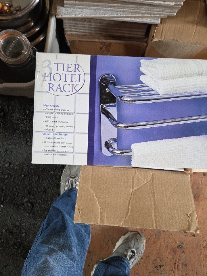 Hotel Style Towel Shelf, Chrome, 24 Inches Wide, 8 Inches Deep New In Box