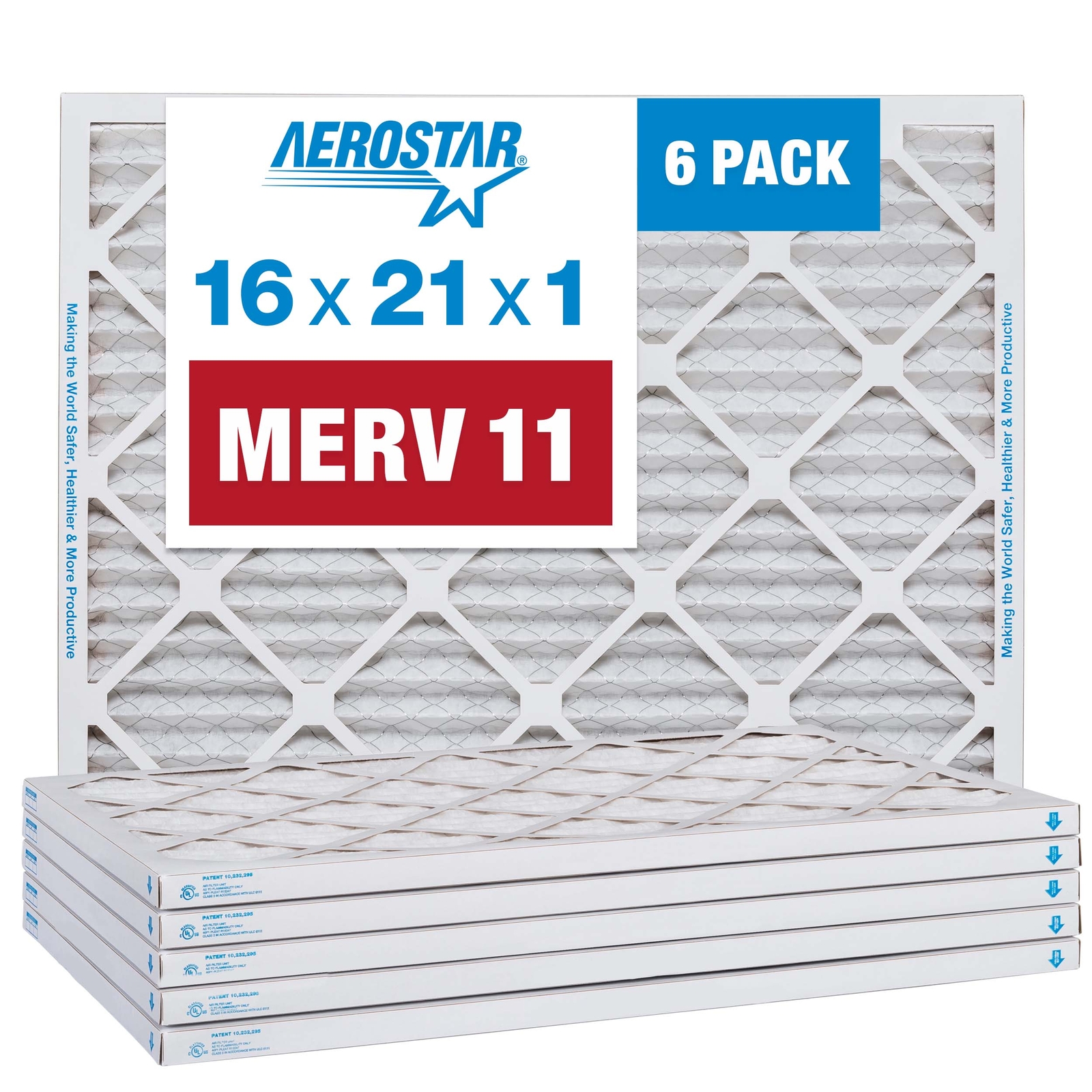 Aerostar 16x21x1 MERV 11 Air Filter, 6 Pack
