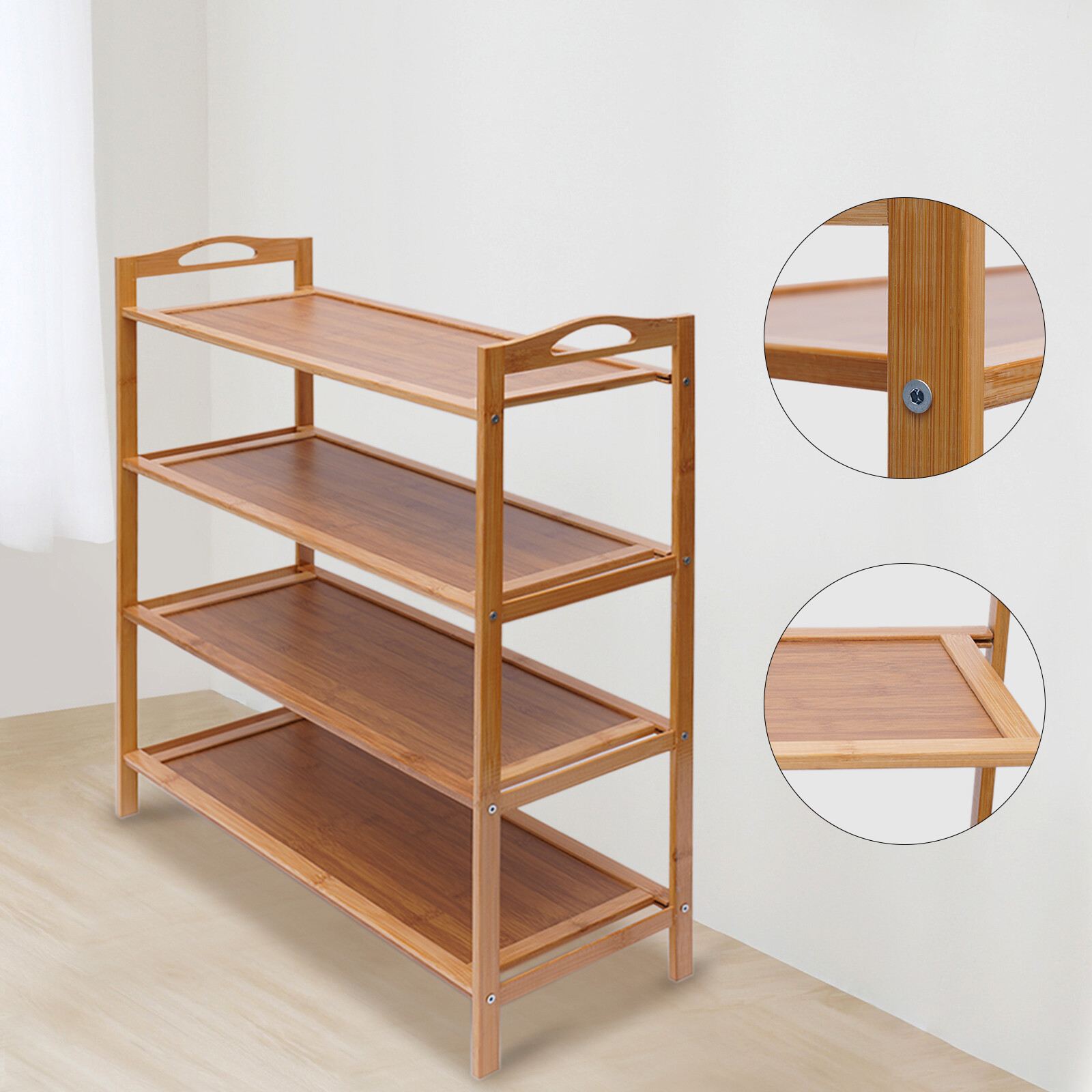 4 Tier Bamboo Shoe Shelf Wood Entryway Storage Rack Shoe Display Organizer