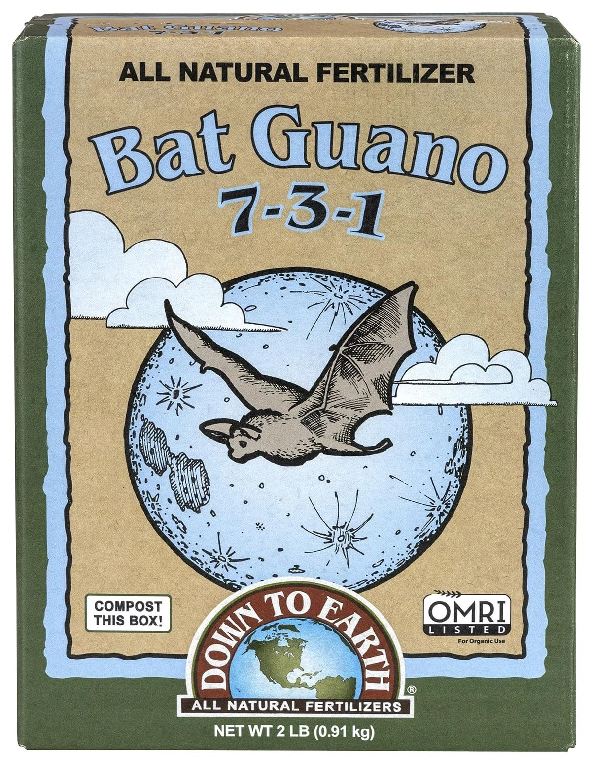 Bat Guano 7-3-1 Organic Fertilizer 2 lb All Natural Plant Food Down To Earth