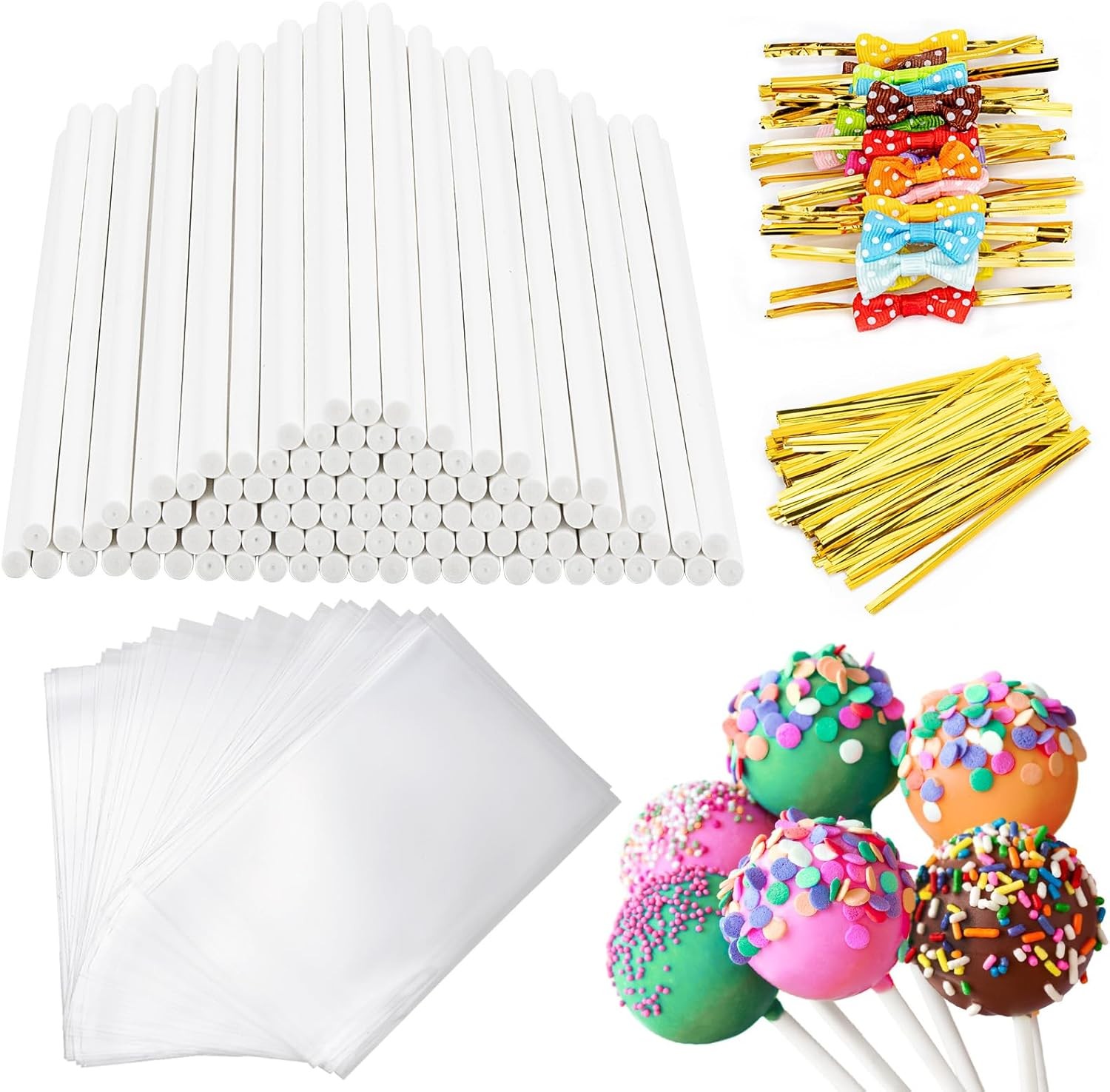 SOTMALTK 320Pcs Cake Pop Sticks and Wrappers Kit, 6inch Lollipop Sticks