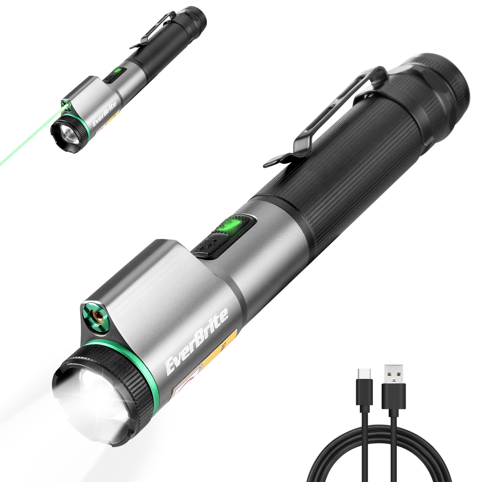 EverBrite Rechargeable EDC Flashlight with White Light and Green Beam 500 Lumens