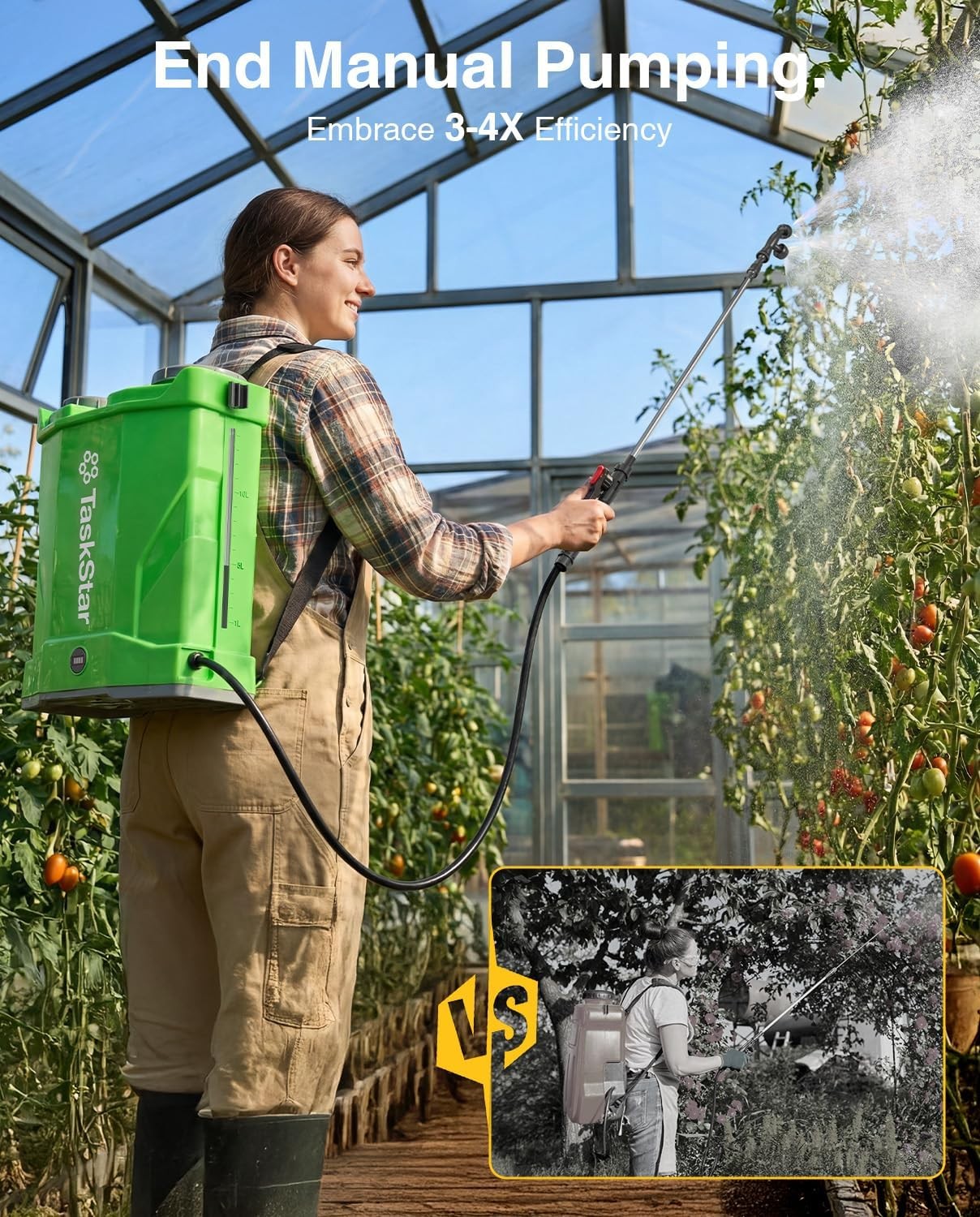 Taskstar Electric Backpack Sprayer 4-Gallon 2xBattery 6Nozzles 100PSI Adjustable