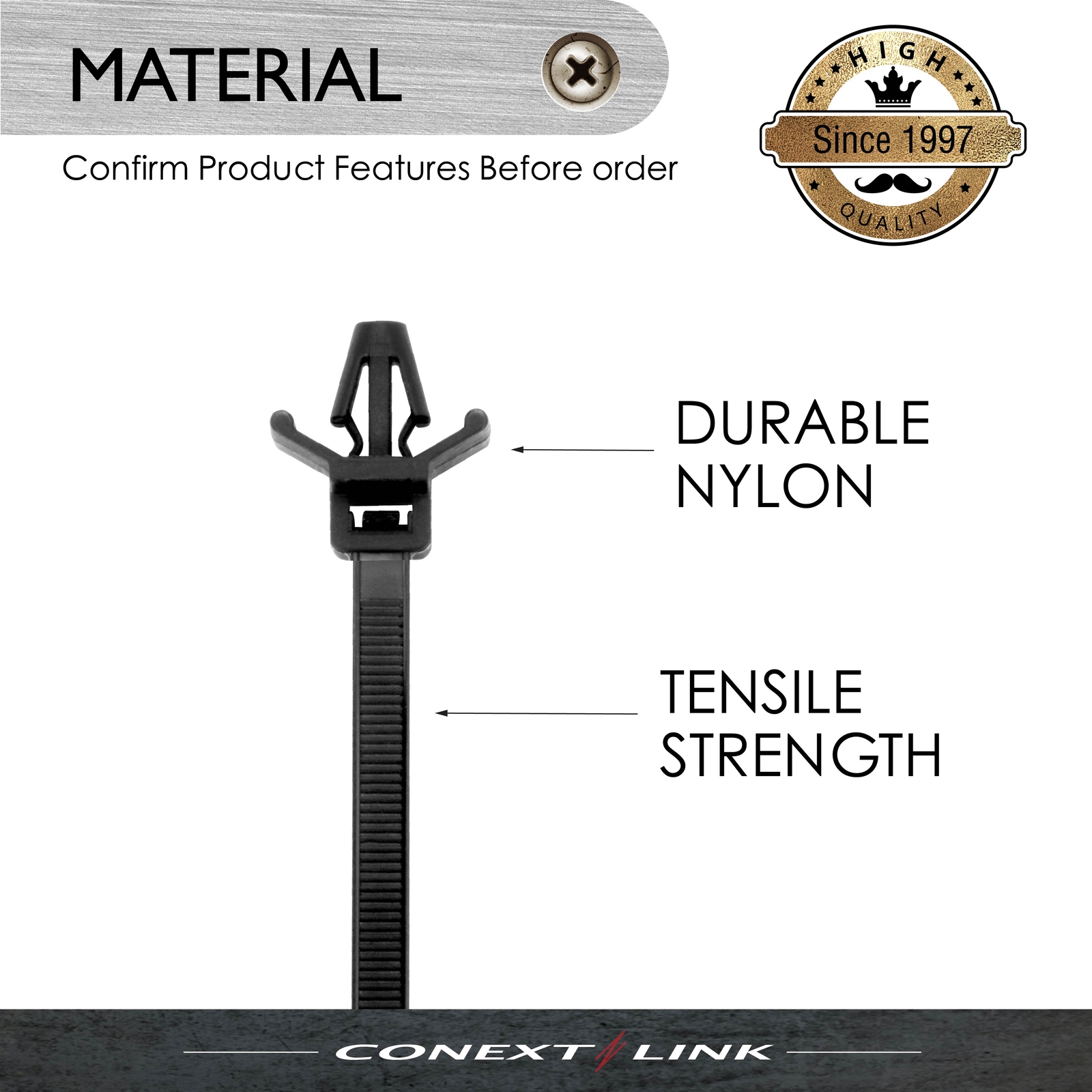 100 UV Nylon Cable Wire Zip Ties Arrow Head Push Mount 50 LBS 7.2″ Inch Black