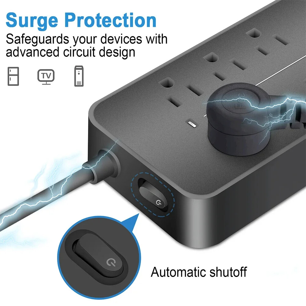 US Wall Mountable USB Surge Protector Power Strip 8 Outlet Plugs w/ 4 USB Ports