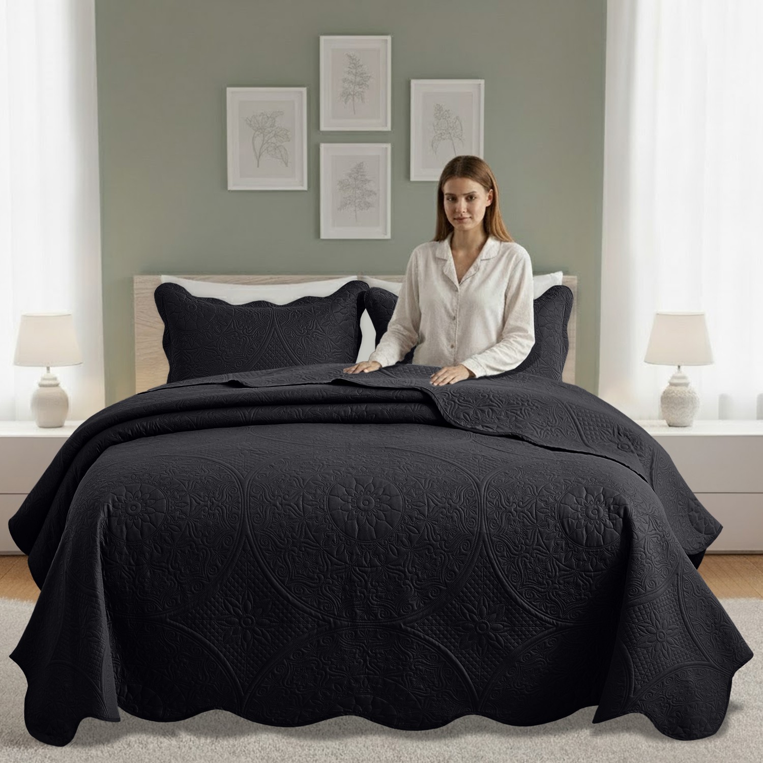Embossed Quilt Bedspread Set Soft Lightweight Coverlet Bedding Twin Queen King