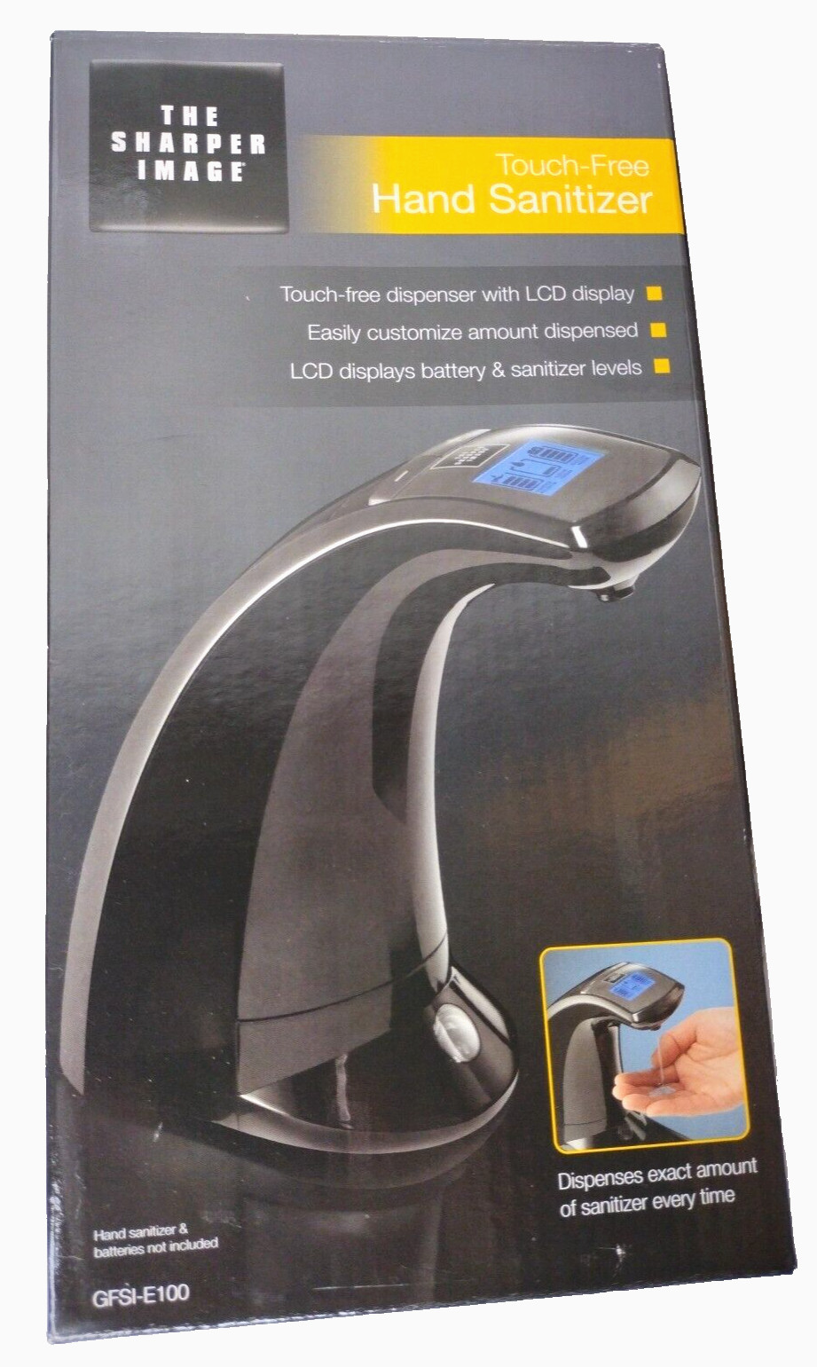 Sharper Image Touch-Free Hand Sanitizer Dispenser Battery Powered LCD Black NEW