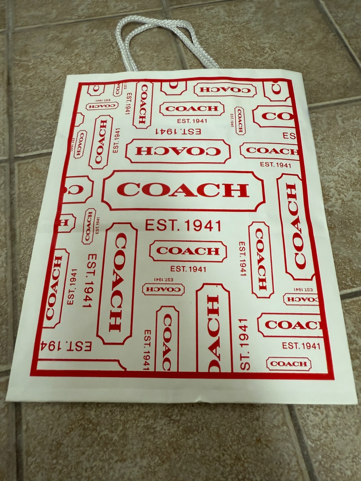 New Vintage COACH Gift Shopping Paper Bag White Red Logo 90s Y2K Small 10x8x4.25