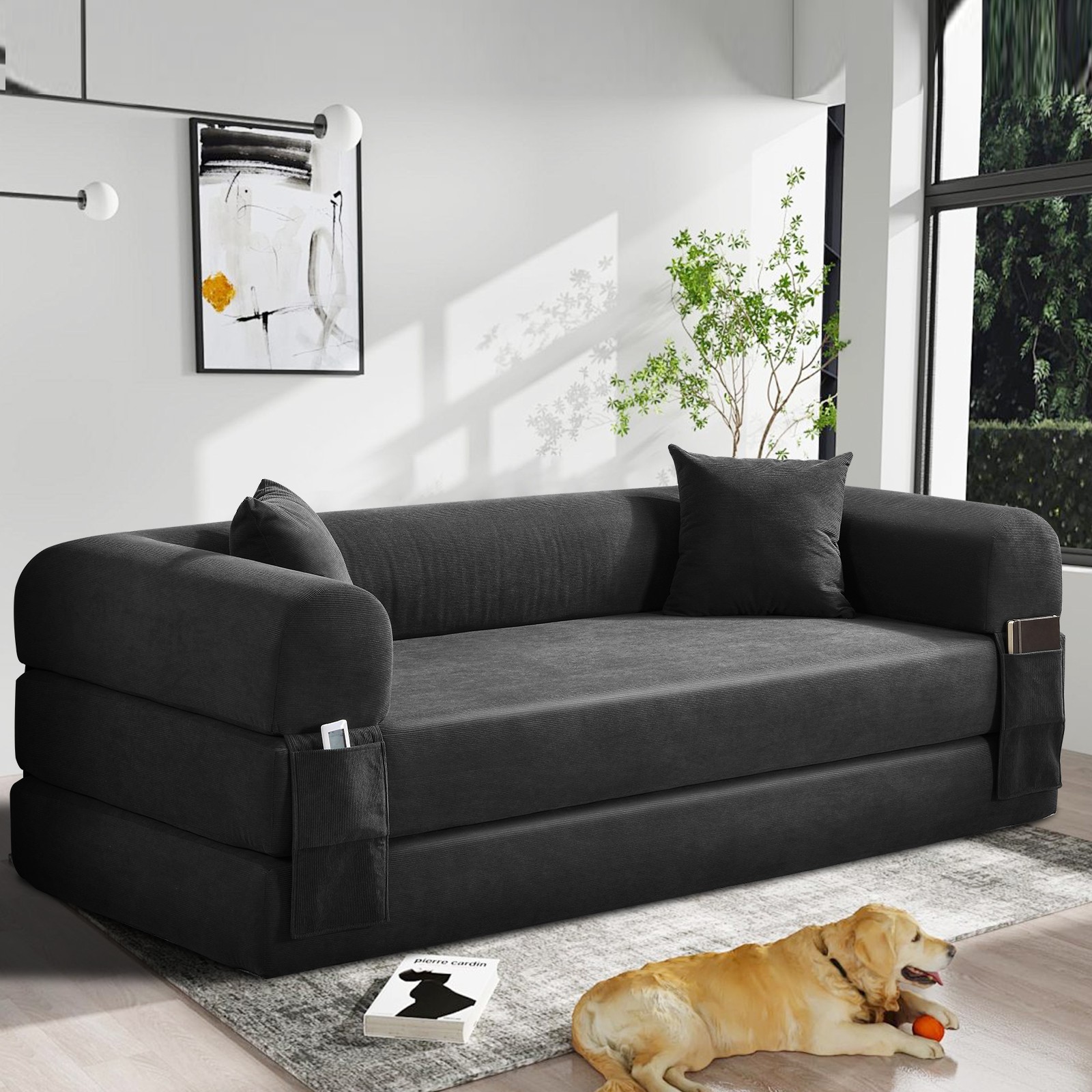 80″ Queen Convertible Sofa Bed, No Assembly Modern Boneless Couch Sofa in Box