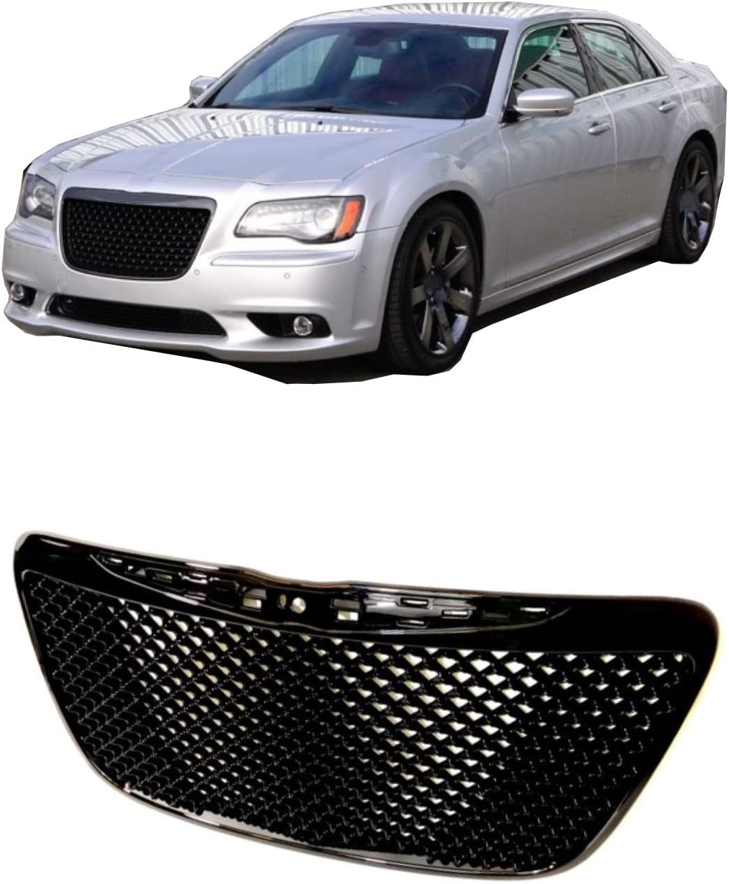 Front Grille Compatible with Chrysler 300C/300 2011-2014 Gloss Black Mesh Gri…