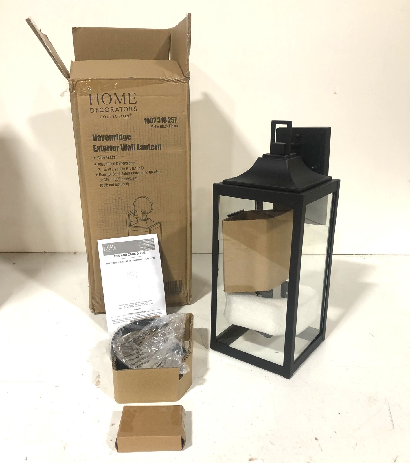 Home Decorators 23 in. Havenridge 3-Light Matte Black Outdoor Wall Sconce