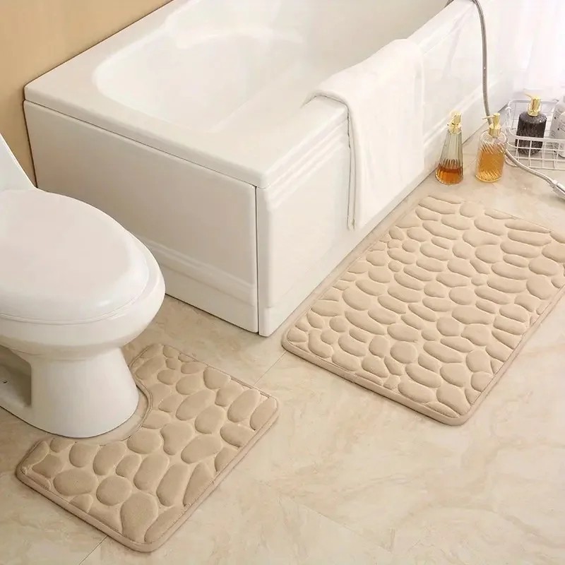 2PC Non Slip Bathroom Mat Set Absorbent Toilet Rug Washable Door Carpet