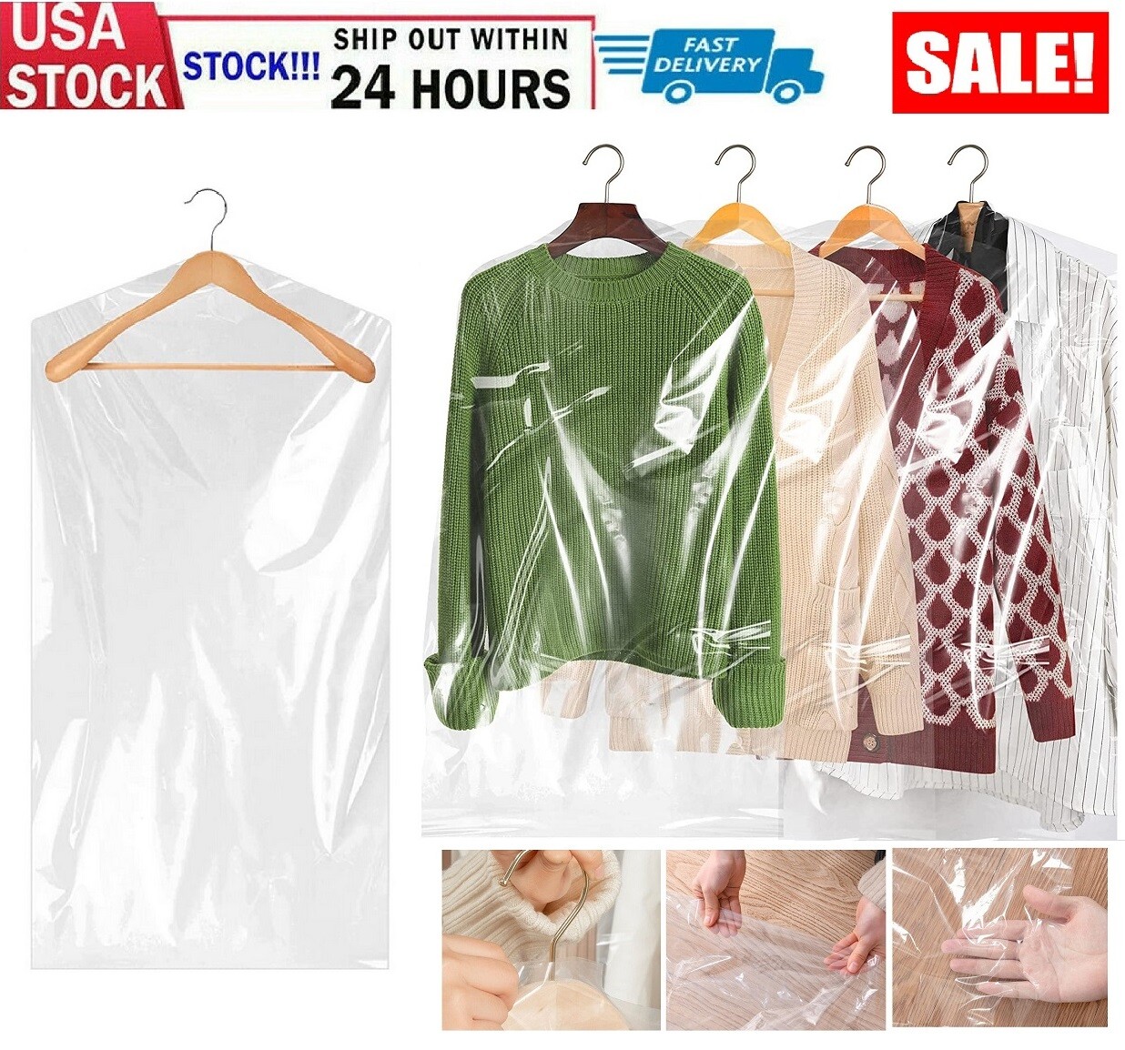 30× Clear Suit Cover Dust-proof Hanging Garment Storage Bag Dress Clothes Coat