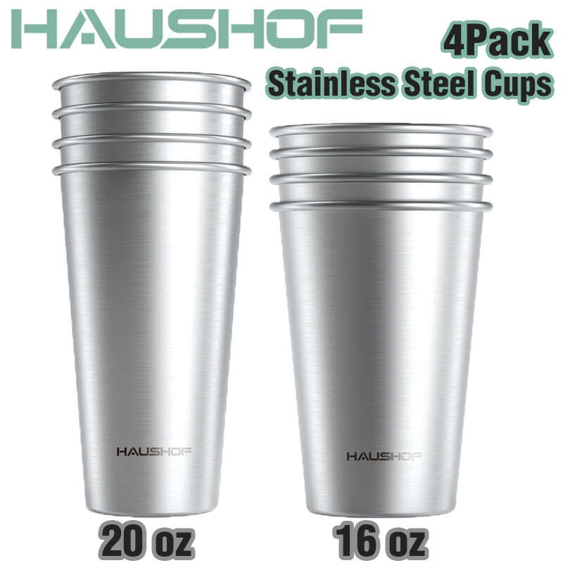 HAUSHOF 20 oz/16 oz 4 Pack Pint Cup Stainless Steel Cup Stackable Metal Beer Cup
