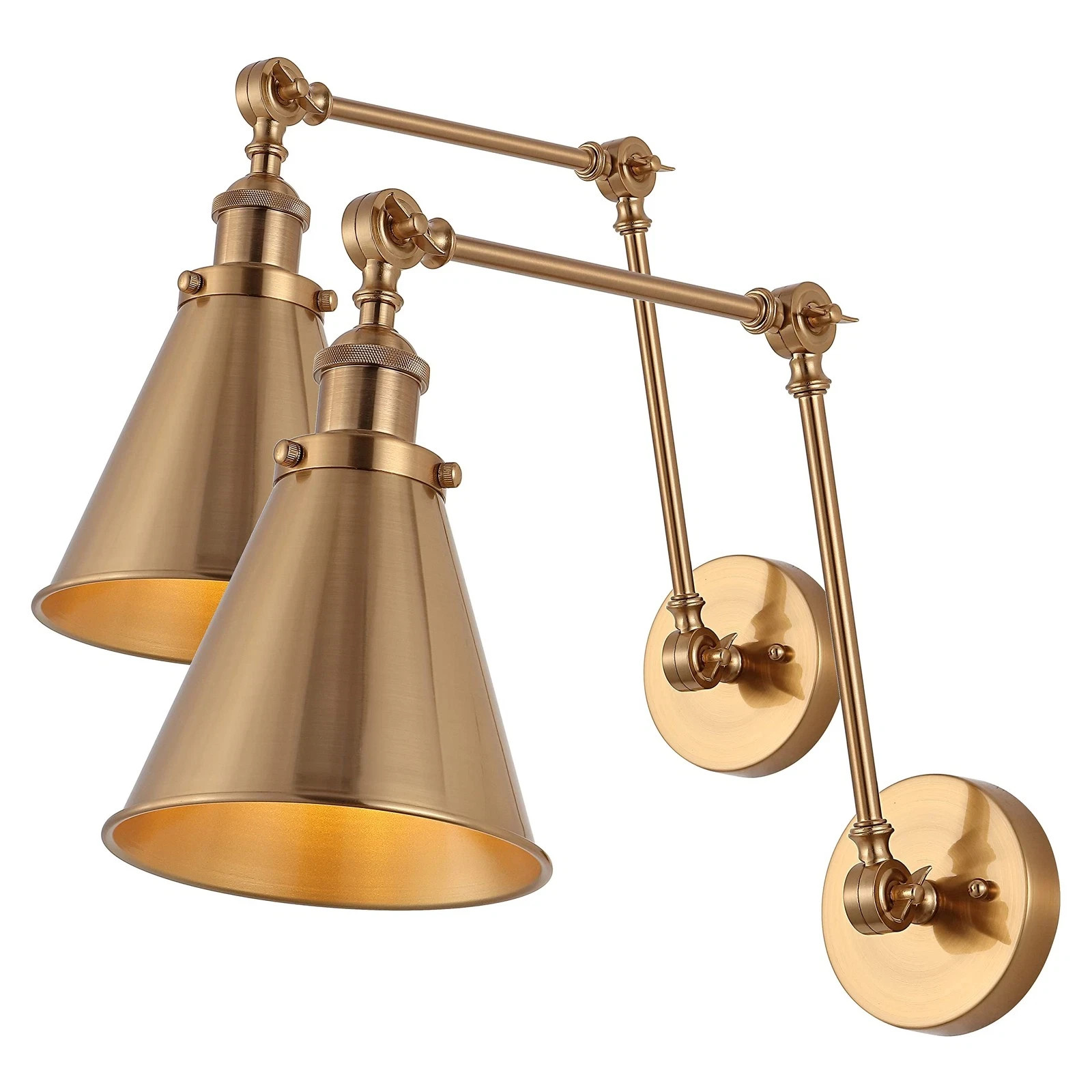 Jonathan Y Rover 7 in. Brass Gold Adjustable Classic Arm Metal Wall Sconce 2PK