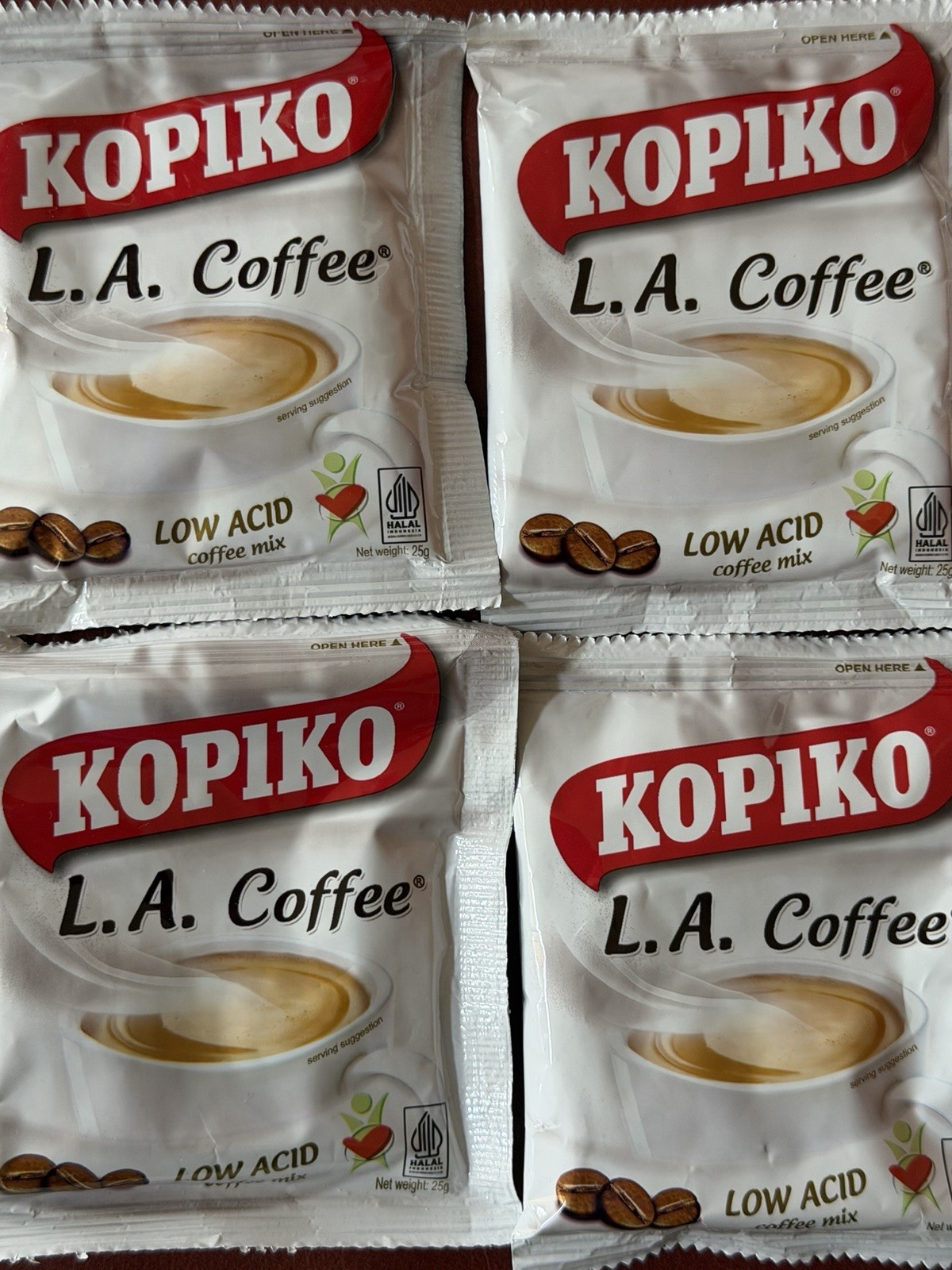 KOPIKO L.A. (Low Acid) COFFEE MIX 8 NEW 25Gm SACHETS PHILIPPINES ONLY USA SELLER
