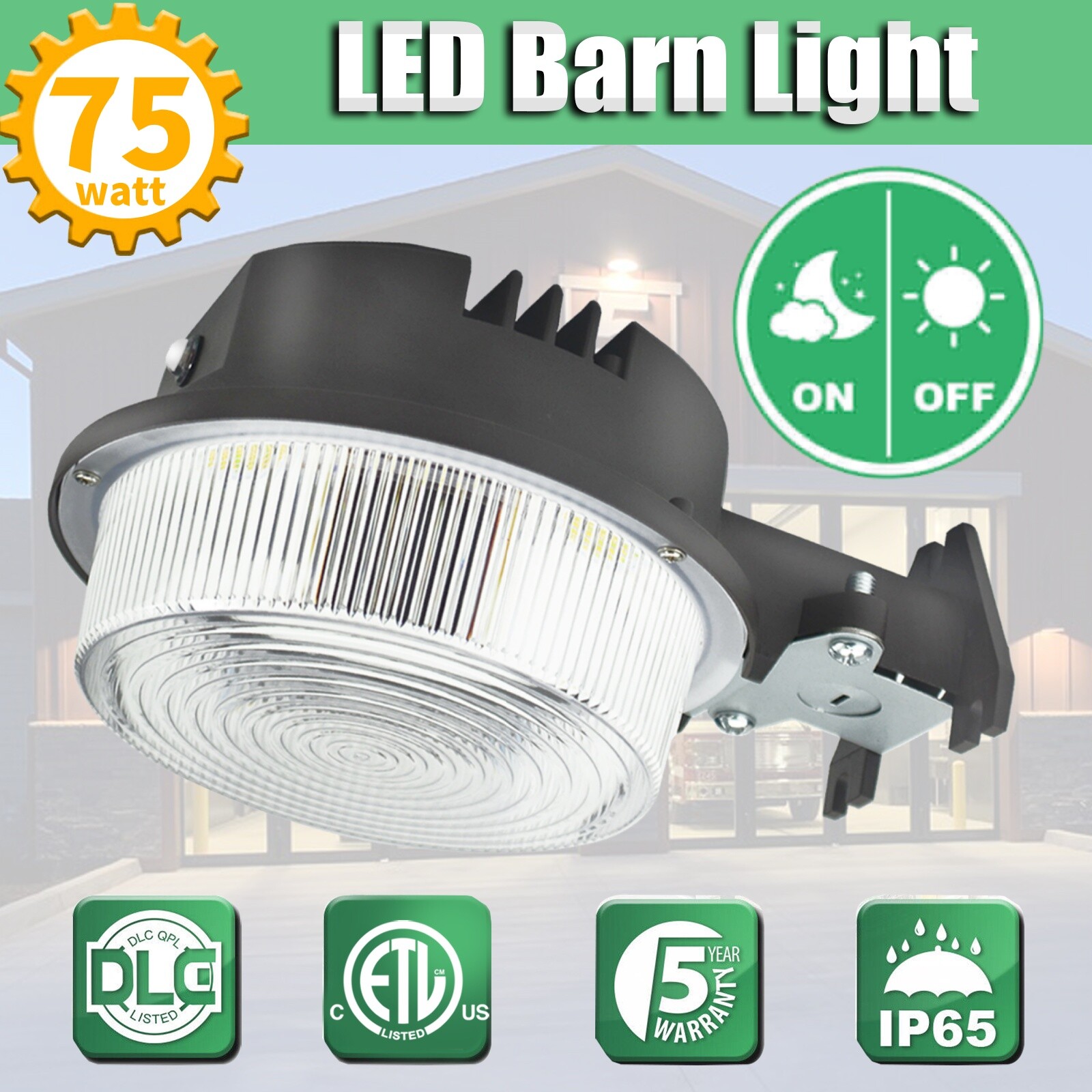 LED Barn Light 75Watt, 8400lm Dusk to Dawn Yard Lighting with Photocell, US Ship