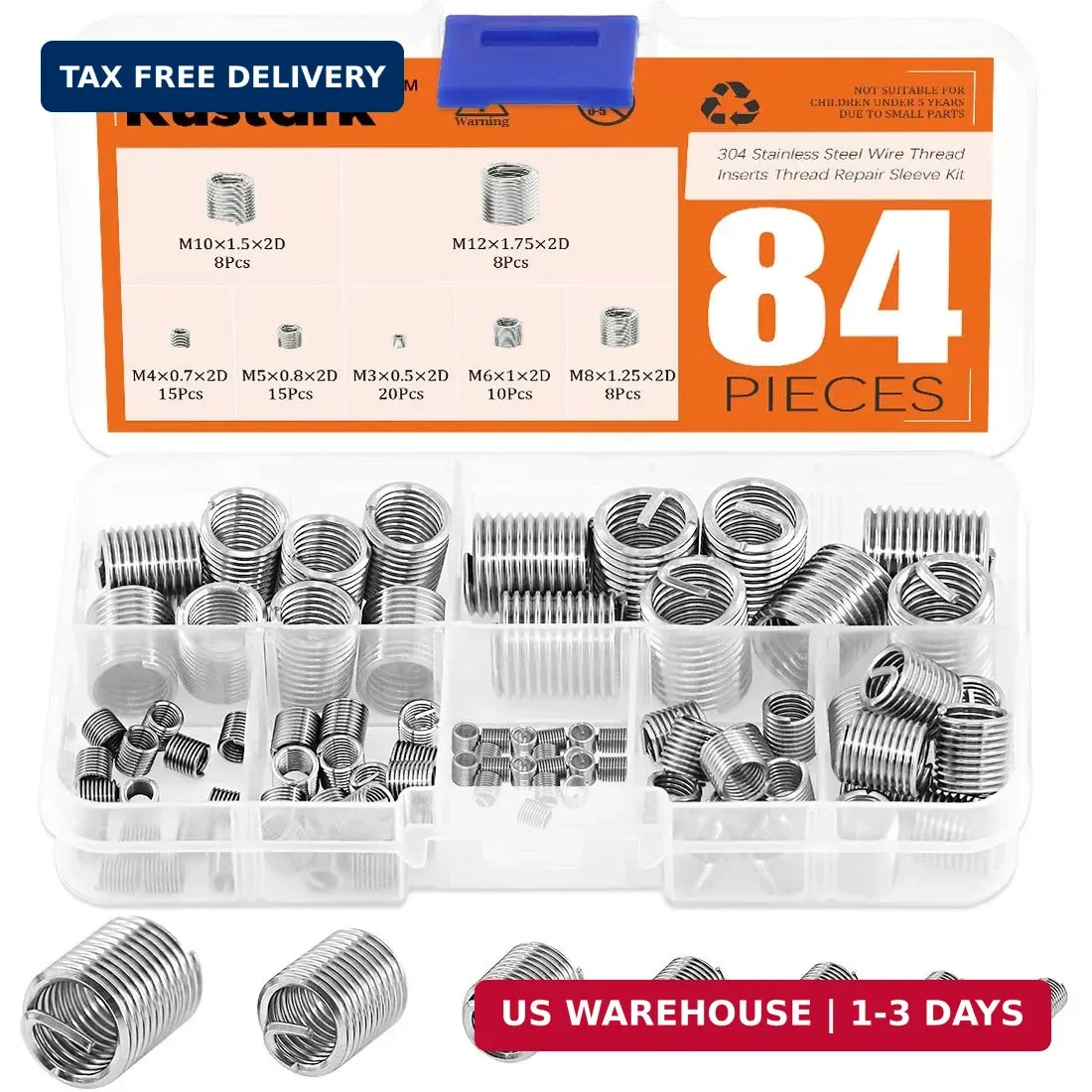 84 Pcs 304 Stainless Steel Metric M3 M4 M5 M6 M8 M10 M12 Wire Thread Inserts Ste