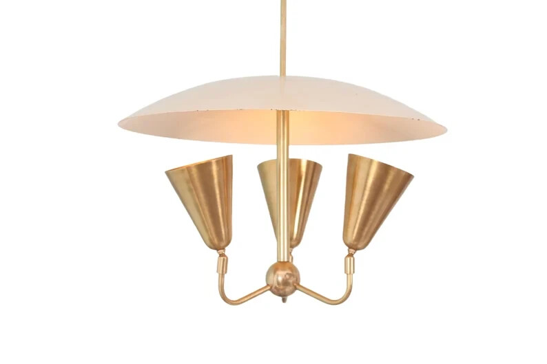 Modern Disc 3 Light Dome Mid Century Brass Sputnik chandelier light Fixture