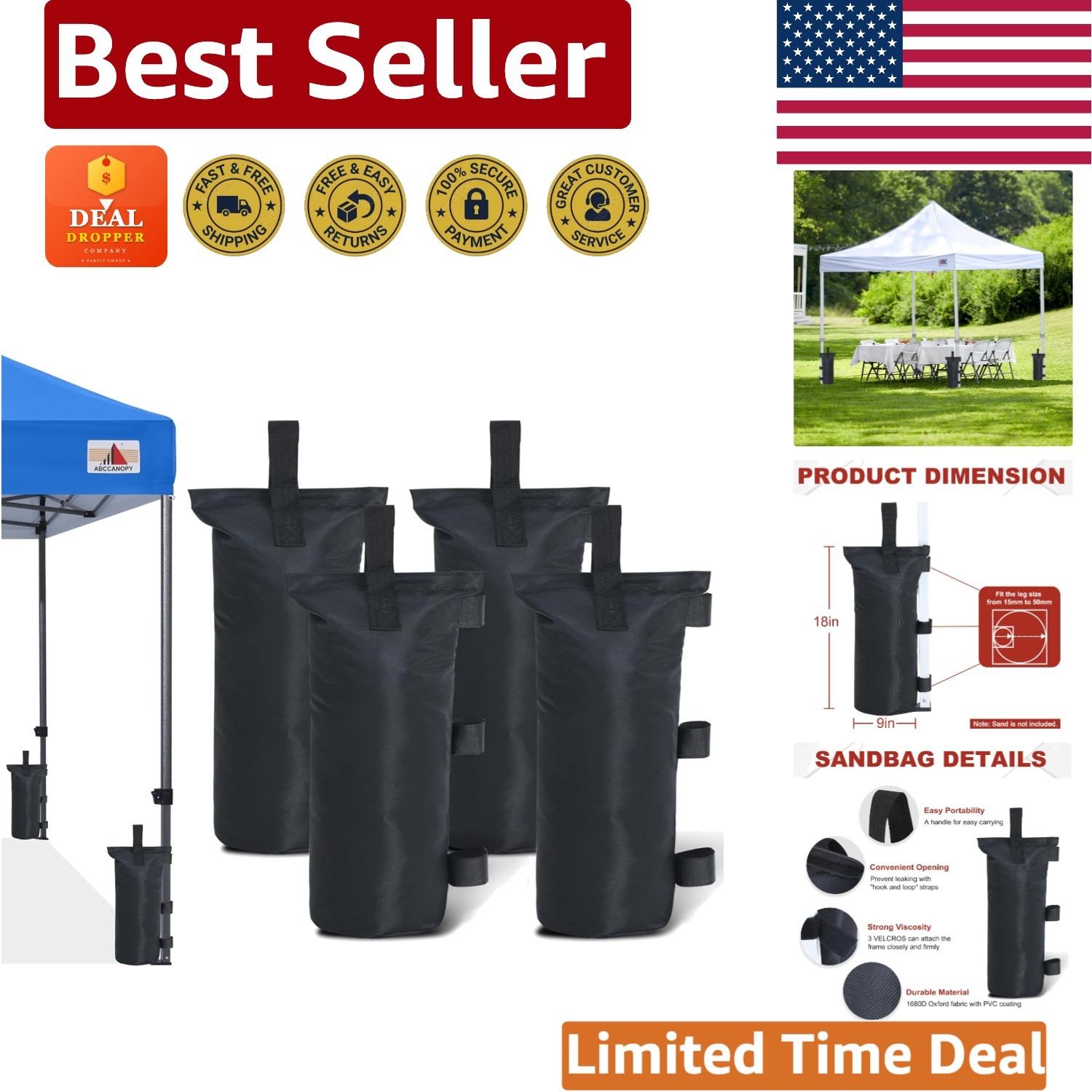 Canopy Weights Set of 4 – 120LBS Durable Sandbags for Outdoor Stability