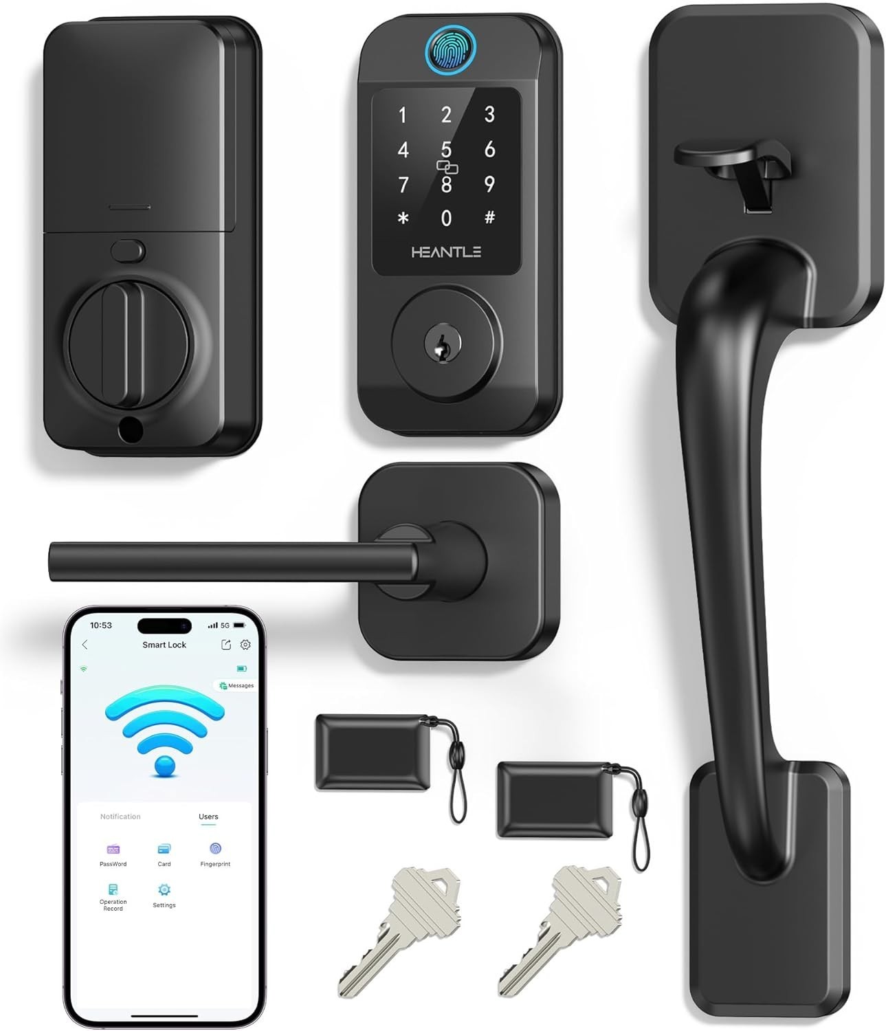 WiFi Smart Front Door Lock Handle Set Fingerprint Keyless Entry Digital Deadbolt