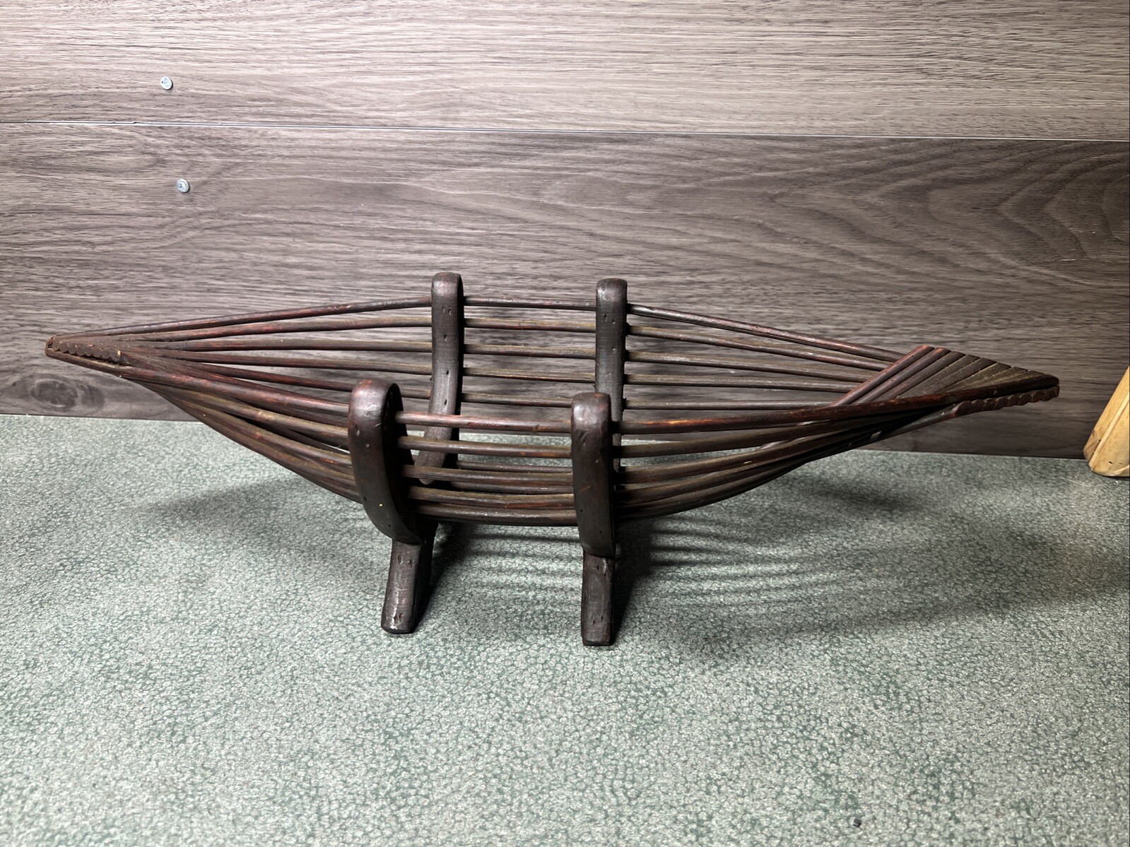 Pencil Reed Wood & Bamboo Centerpiece Boat Shaped Bowl Basket Boho 17 Inches