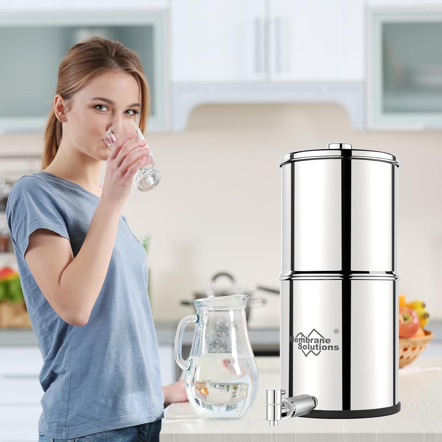 MS Gravity-fed Water Filter System, with 3 Filters, Metal Spigot & Stand