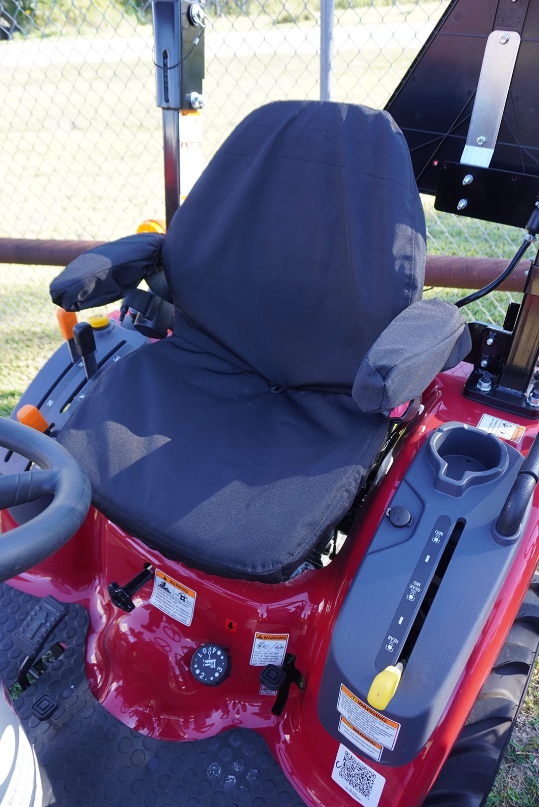 Seat Cover Mahindra Tractor One-Piece Armrest Compatible All Current Models Blac