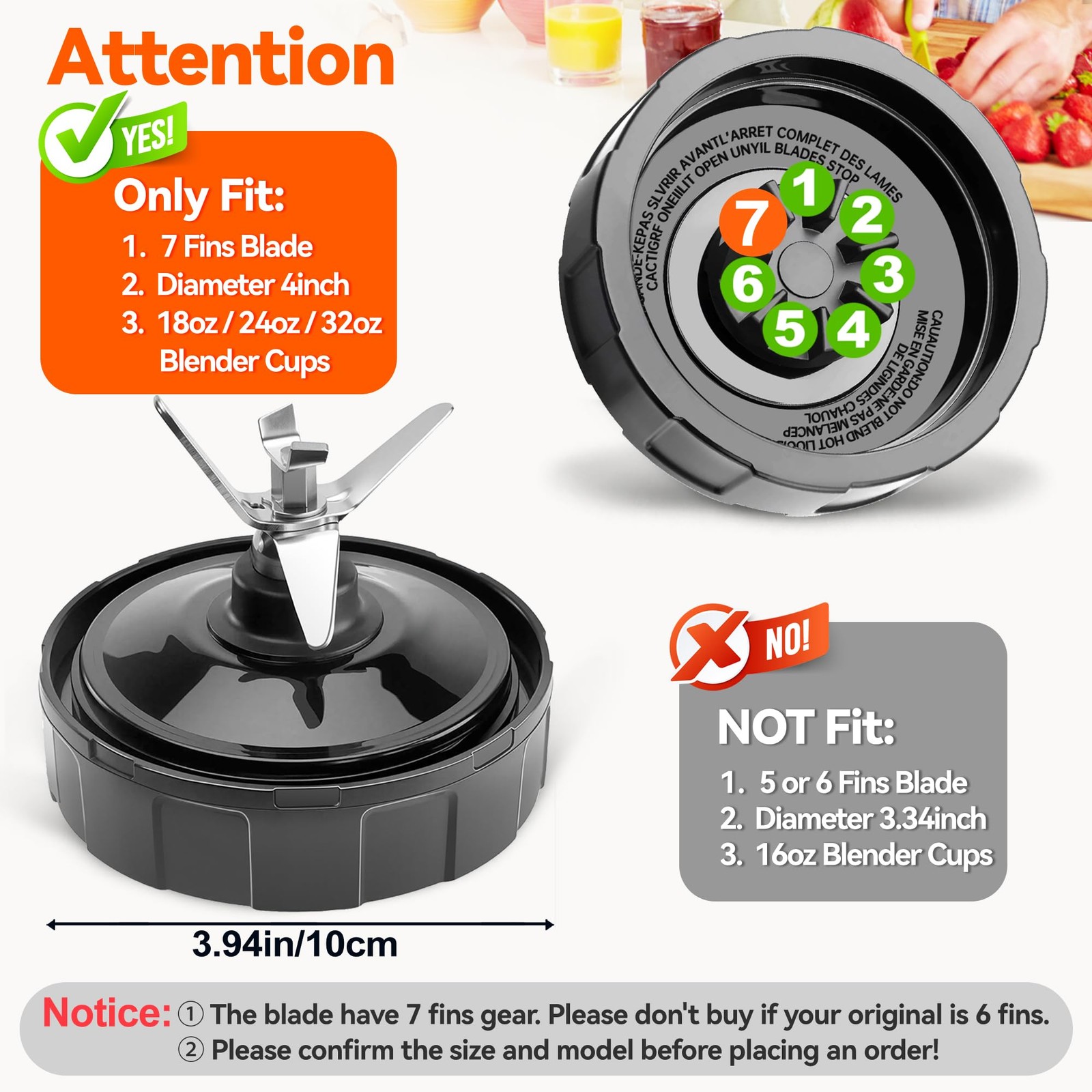 1-pack 7 Fins Extractor Blade Assembly for Ninja, 3.94inches/10cm Blender Bla…