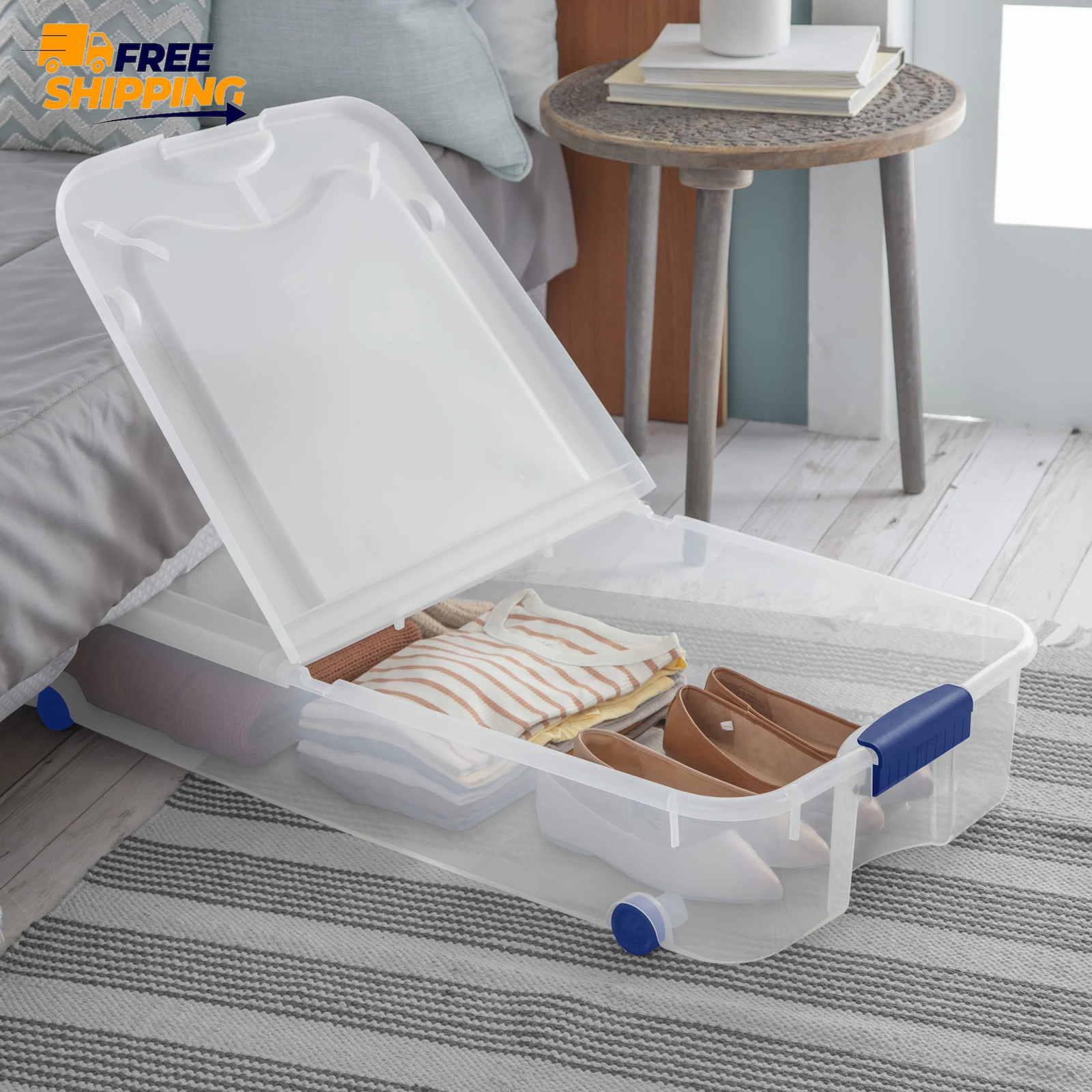 (2 Pack) 66 Quart Latching Underbed Wheeled Storage Bin, Clear Plastic 🎗🎯