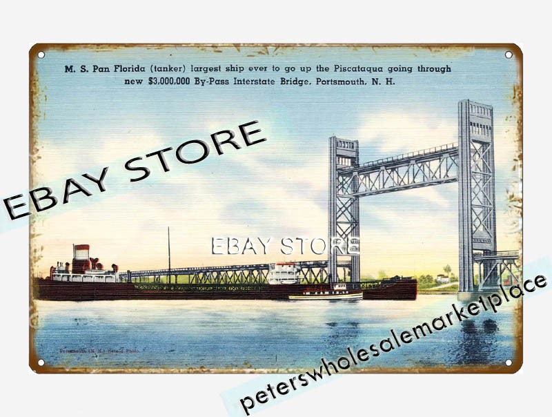 1930-45 M.S. Pan Florida, Portsmouth, New Hampshire tin sign contemporary decor