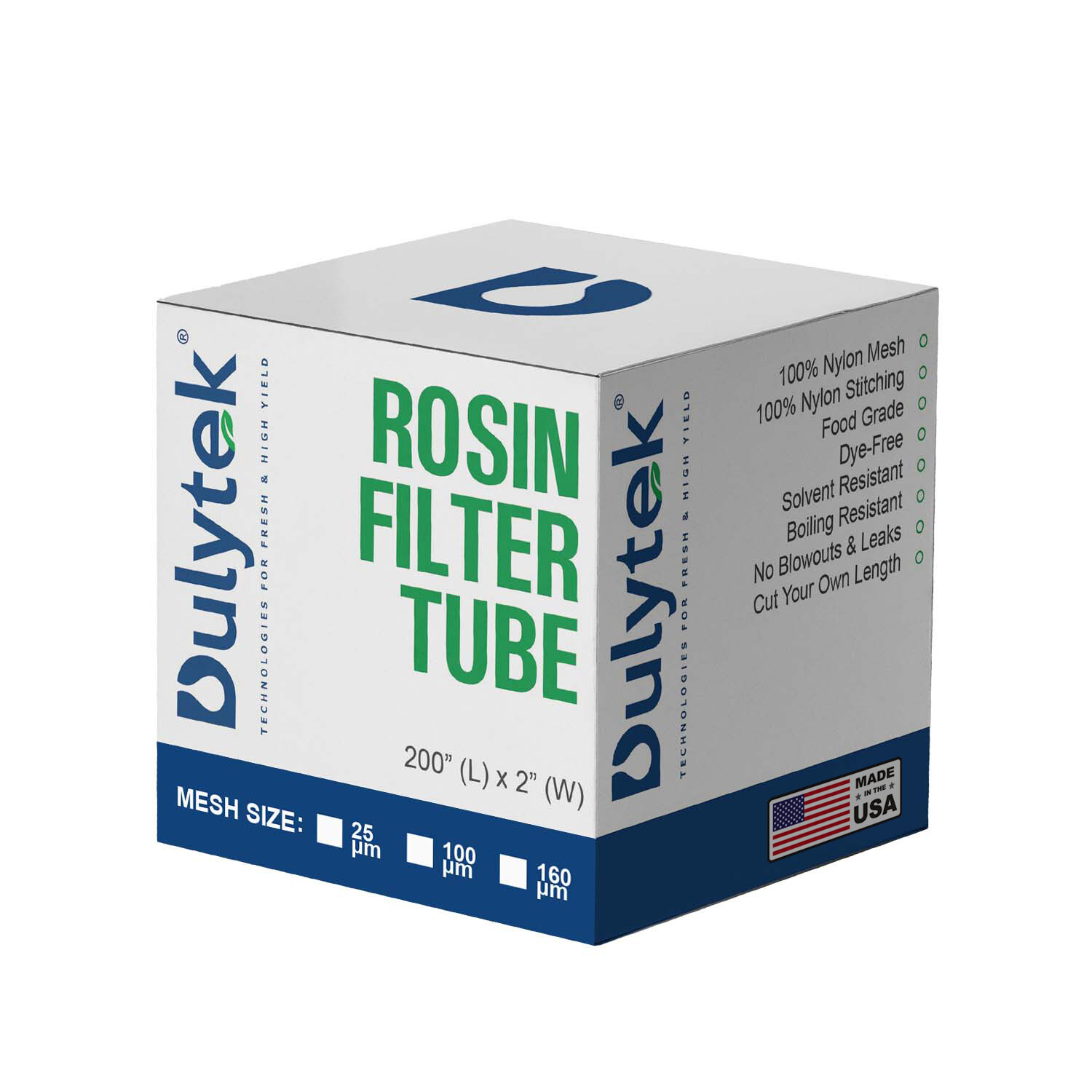 Dulytek Premium Nylon Filter Tube / Bag, 2″ x 200″, 25/100/160 Micron Mesh Sizes
