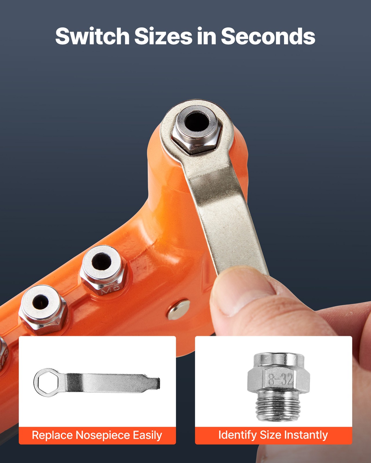 VEVOR Rivet Nut Tool Kit Rivnut Tool Kit 9-Inch One-Handed 8 Mandrels 80 Nuts