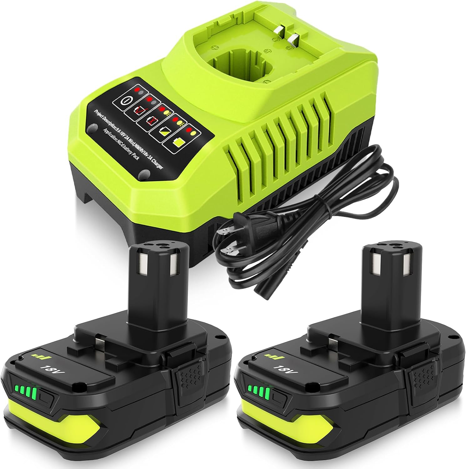 2 Pack 3.6Ah Long Runtime Replacement for Ryobi 18V Battery and Charger Kit | Co