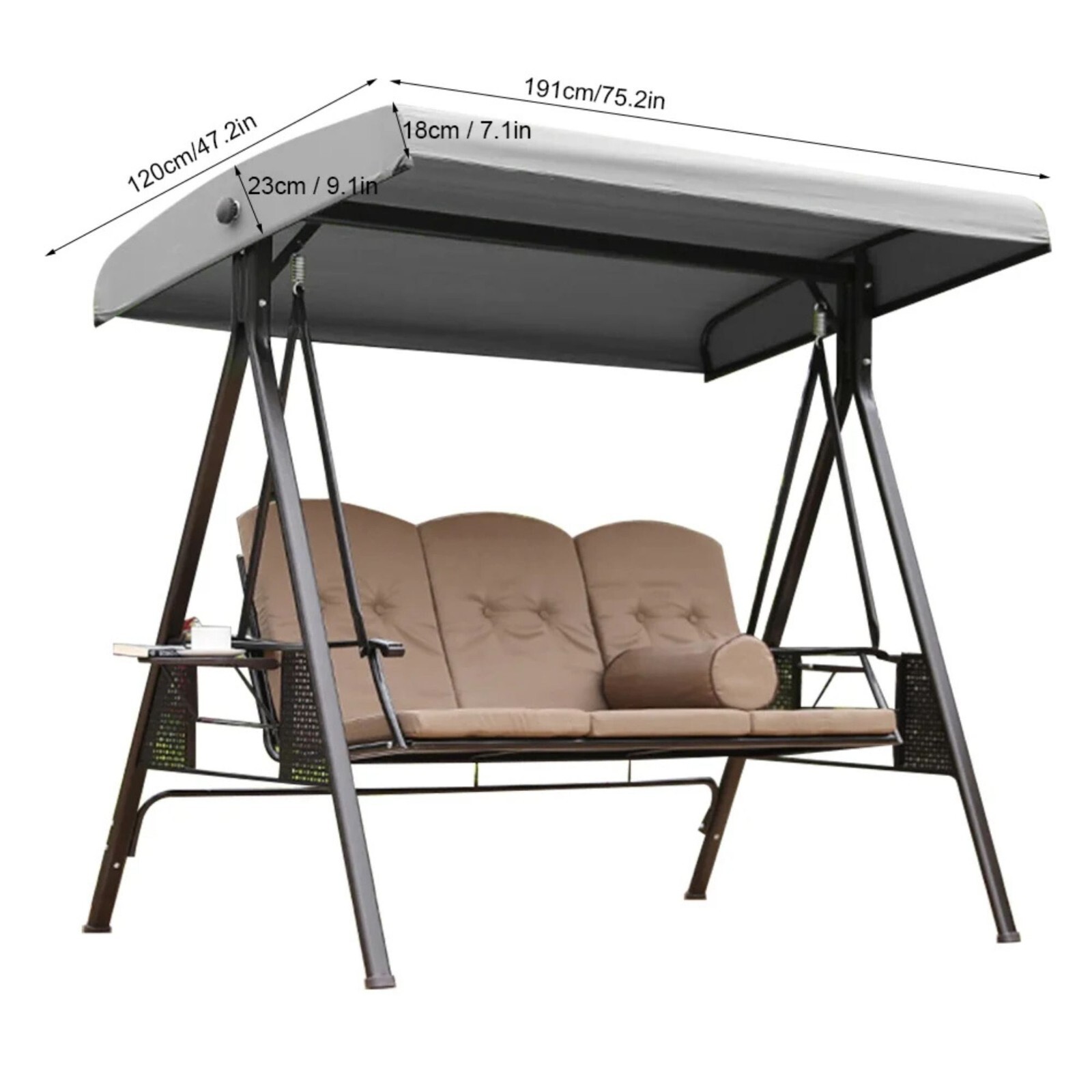 Swing Canopy Replacement Patio 3-Seater Swing Top Cover Canopy Only-75″x47″-Grey