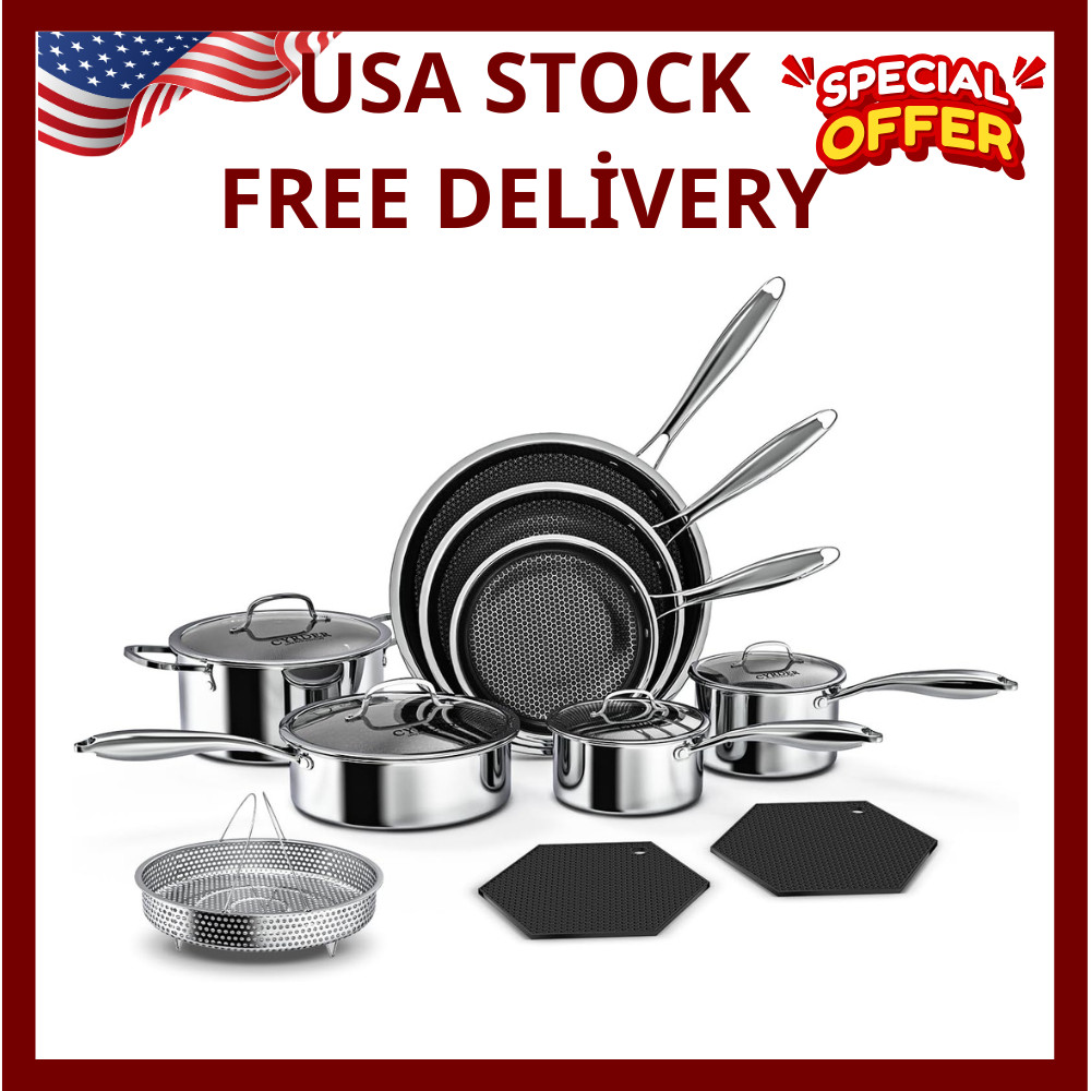 14-Piece Nonstick Hybrid Hex Cookware Set – Induction & Oven Safe, PFOA Free