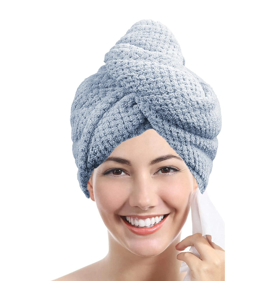 1pcs Solid Color Hair Towel Wrap Button Down Quick Dry Absorbent Cap – NEW